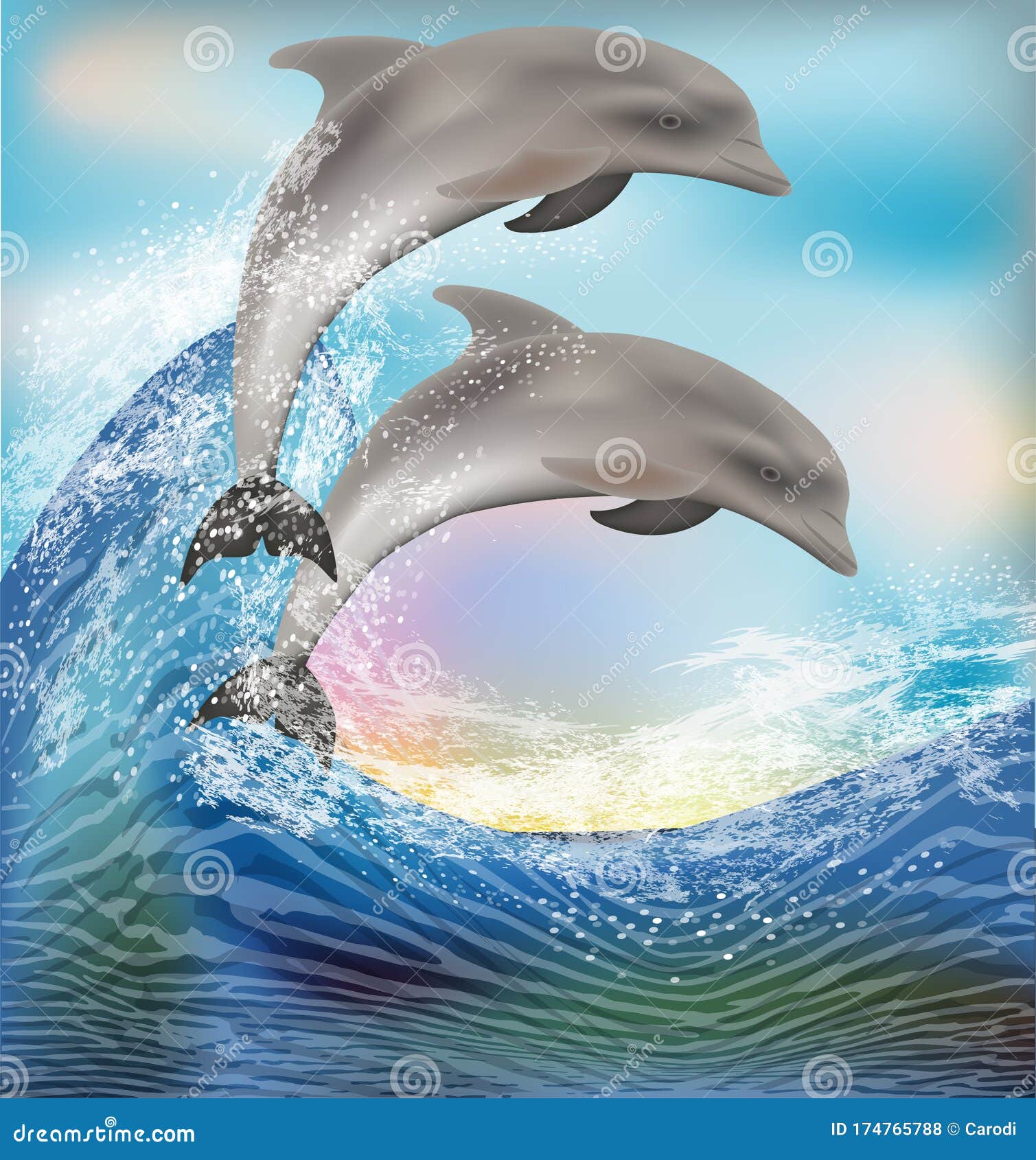 Fondo De Pantalla De Onda Oceánica Con Dos Delfines Vector Ilustración del  Vector - Ilustración de sunset, bandera: 174765788