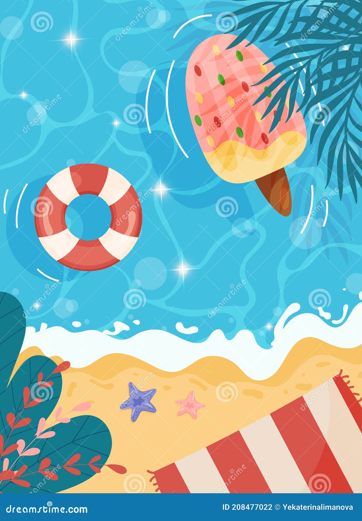 Fondo De Playa De Verano De Dibujos Animados. Ilustración del Vector -  Ilustración de disco, aviso: 208477022