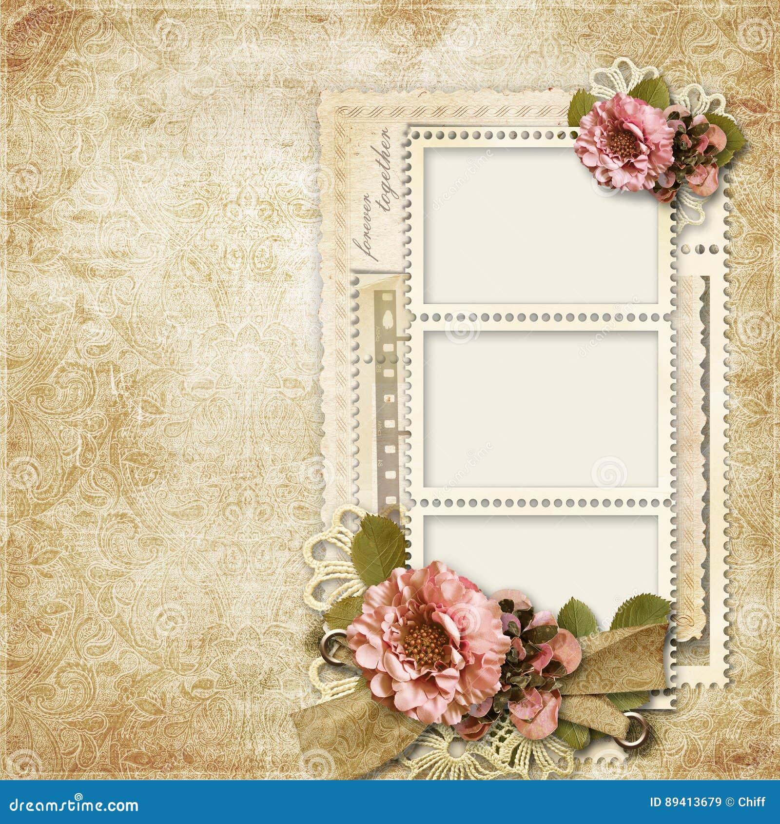 Fondo Del Vintage Con Los Marcos Para Las Fotos Y Las Flores Stock de  ilustración - Ilustración de aniversario, filmstrip: 89413679