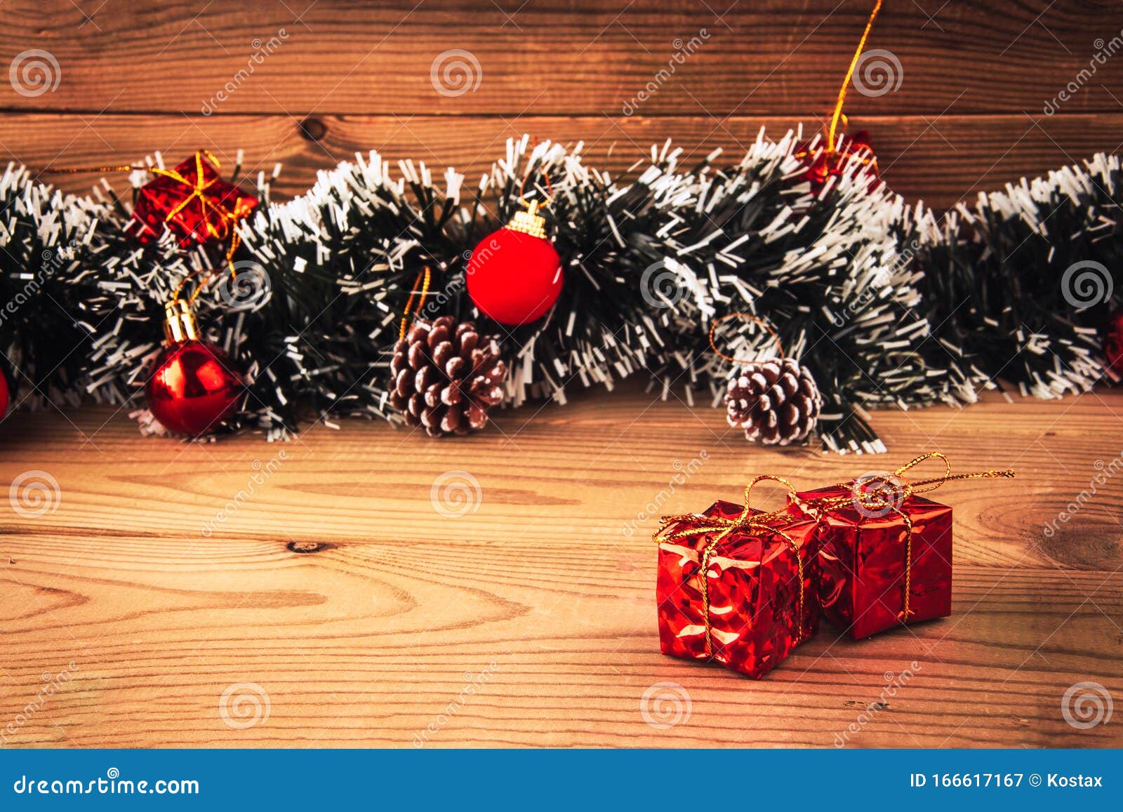 festive christmas or advent background - christmas decoration on rustic wood