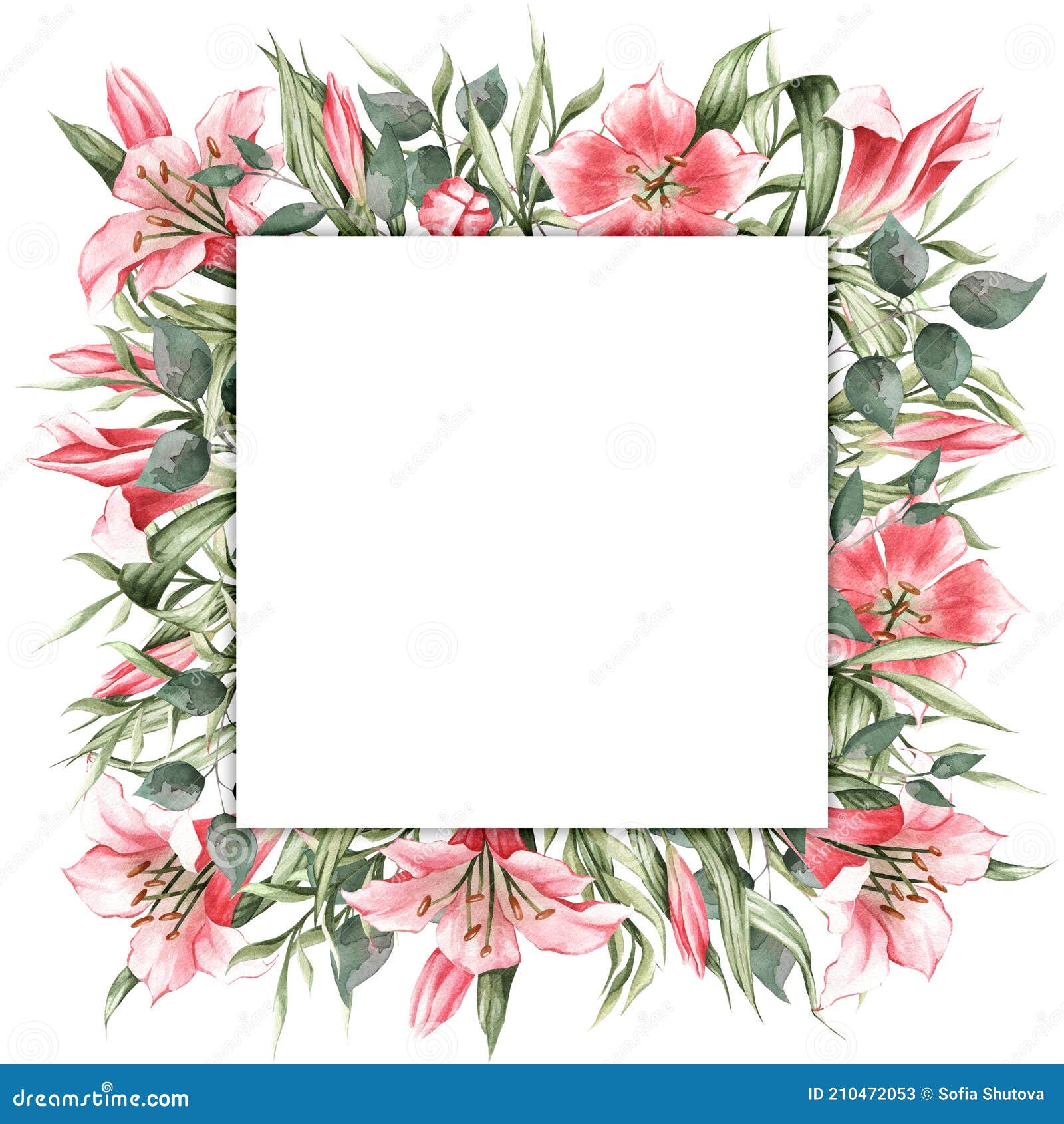 Fondo Floral Dibujado a Mano En Acuarela. Marco Cuadrado Hecho De Azucenas Rosas Y Hojas Verdes. Ideal Para Folletos Fondos De Pan Stock de ilustración - Ilustración de cuadrado, marco: 210472053 Fondo Floral Dibujado a Mano En Acuarela. Marco Cuadrado Hecho De Azucenas Rosas Y Hojas Verdes. Ideal Para Folletos Fondos De Pan Stock de ilustración - Ilustración de cuadrado, marco: 210472053