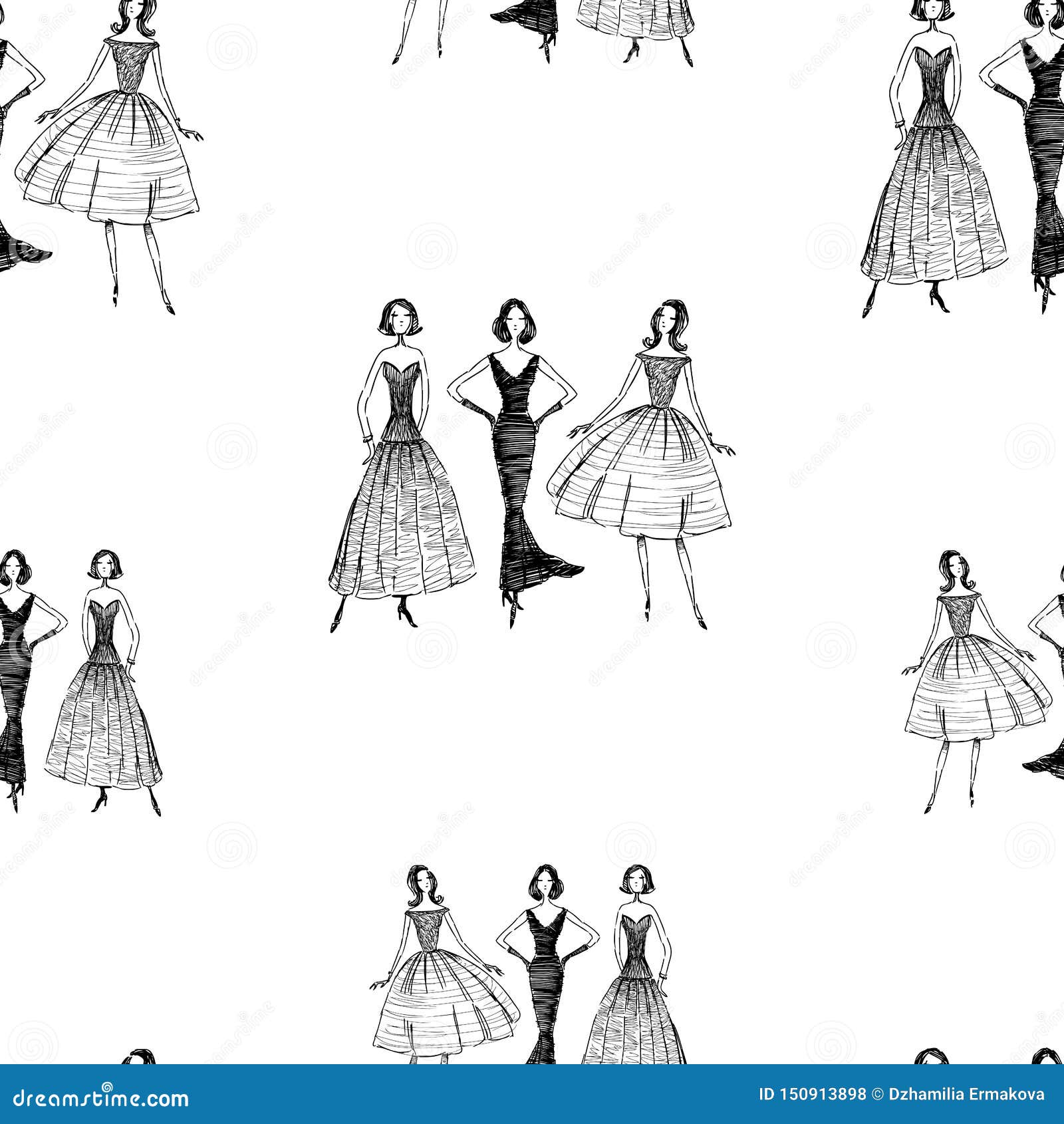 Fondo Inconsútil De Bosquejos De Mujeres Elegantes En Vestidos De Noche  Ilustración del Vector - Ilustración de esbelto, diferente: 150913898