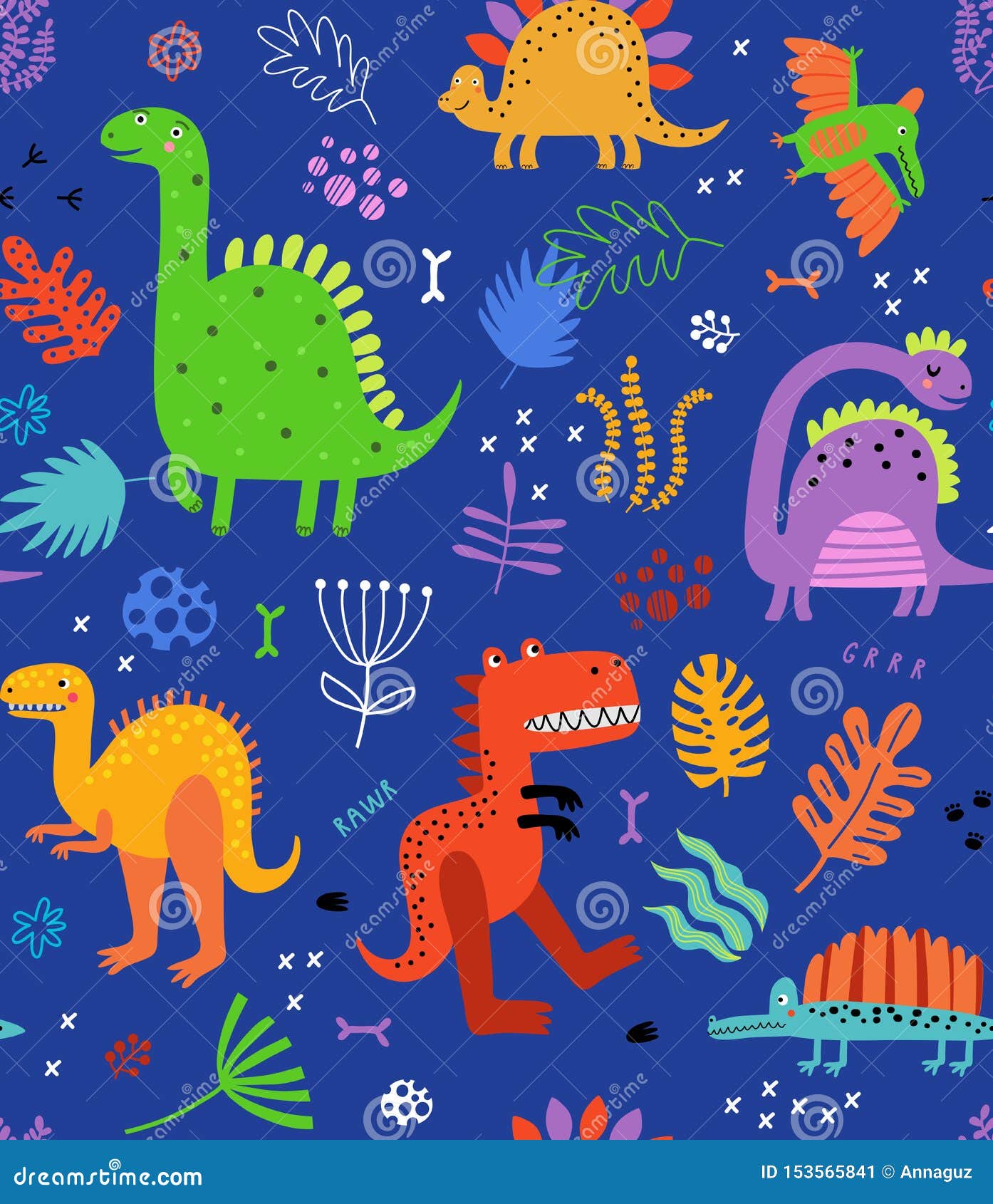 Fondo Inconsútil De Los Dinosaurios De Los Niños Ilustración del Vector -  Ilustración de infantil, textil: 153565841