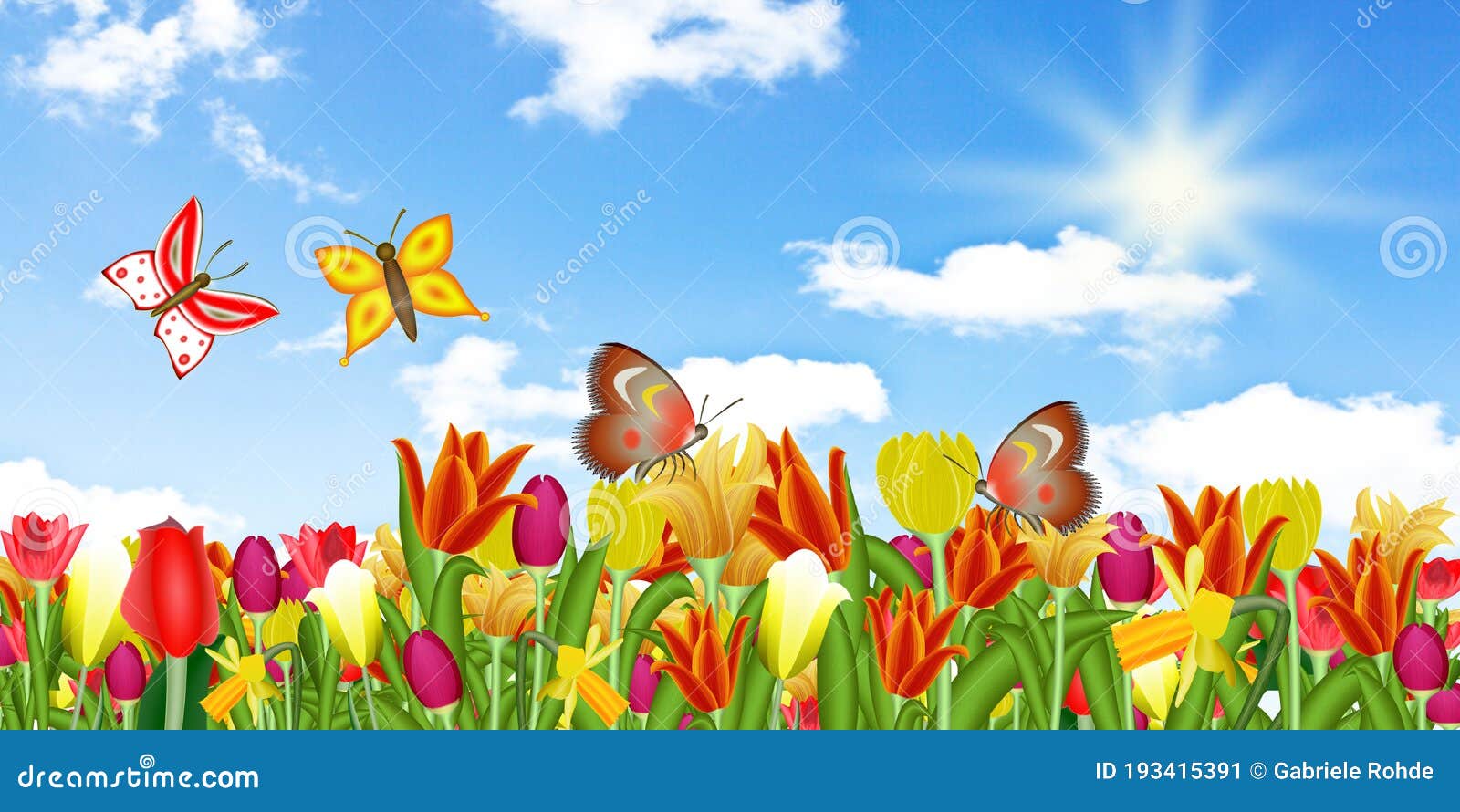 Fondo primavera y Semana Santa con flores primavera y mariposa