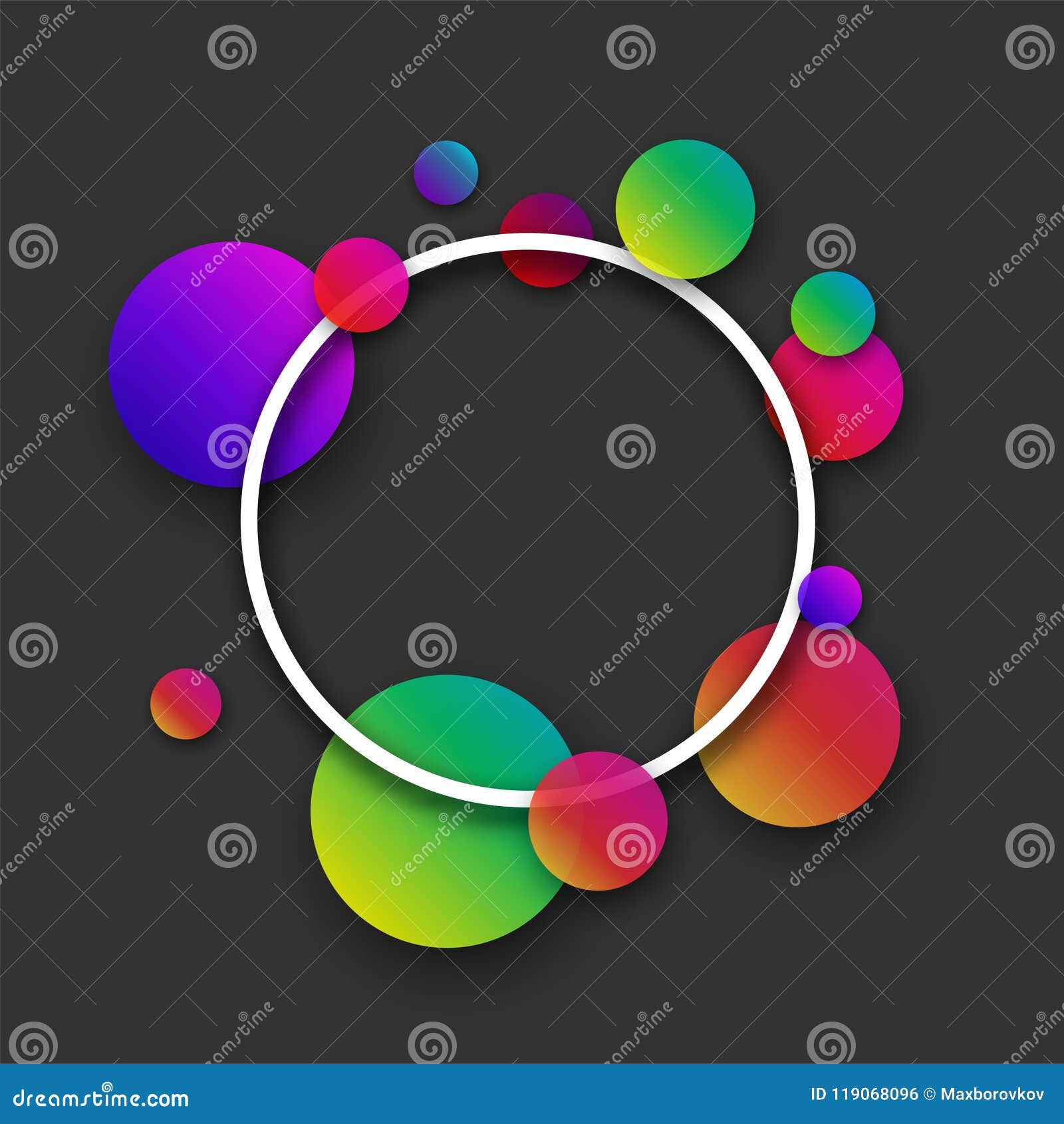 Fondo redondo gris con los círculos de color. Fondo redondo gris con el modelo de los círculos de color Ilustración del vector