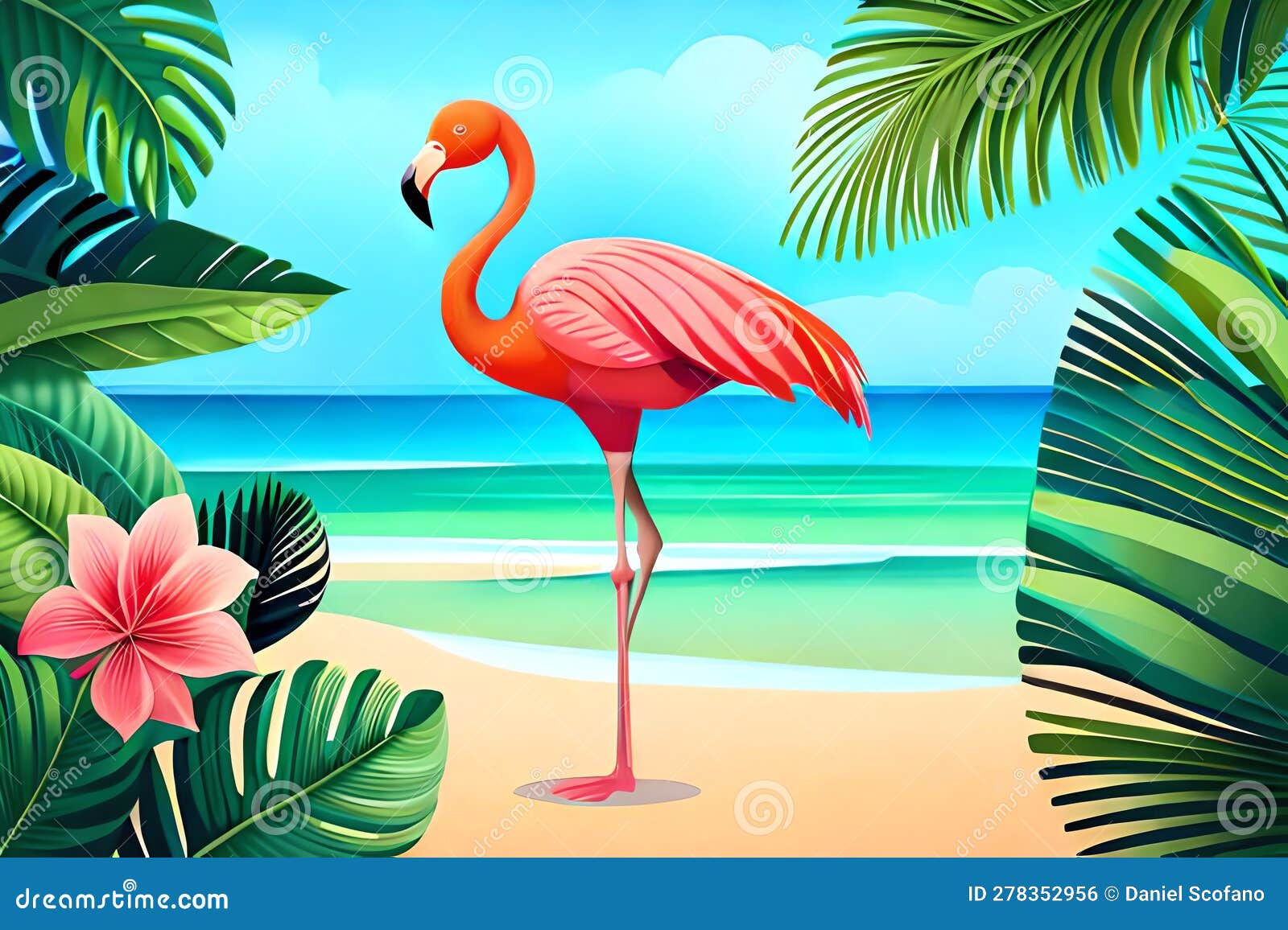 Fondo Tropical Con Flamingo Y Palmeras Deja Vacaciones De Verano. Ai ...