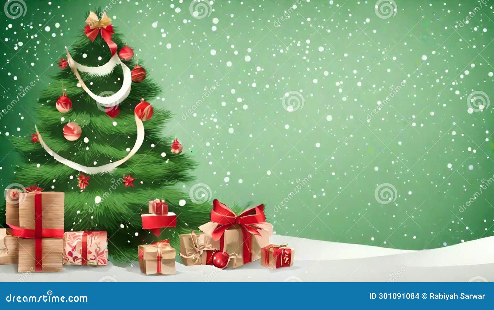 fondo verde con Ã¡rbol de navidad decorado