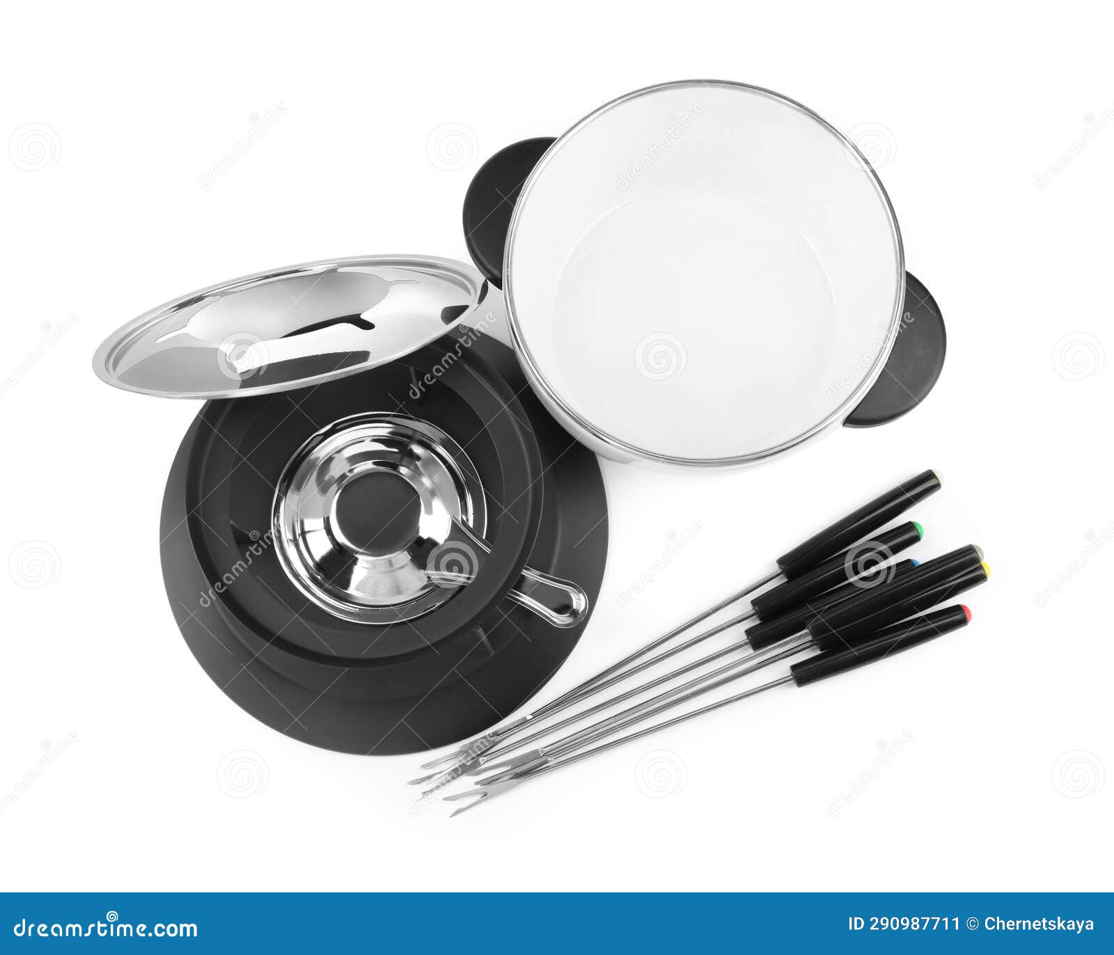 Fondue Set Isolated on White, Top View. Kitchen Equipment Stock Image
