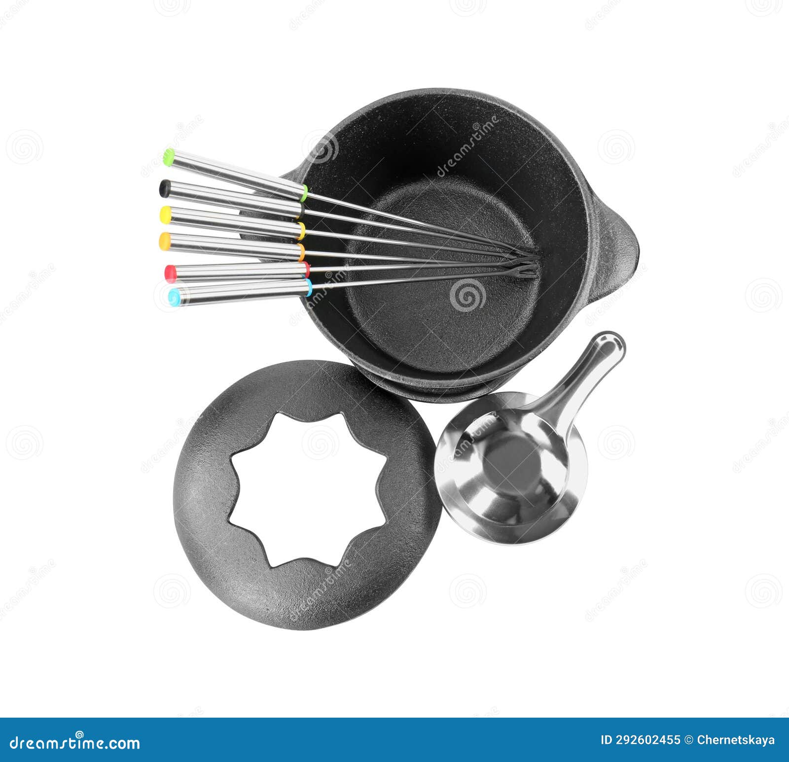 Fondue Set Isolated on White, Top View. Kitchen Equipment Stock Image