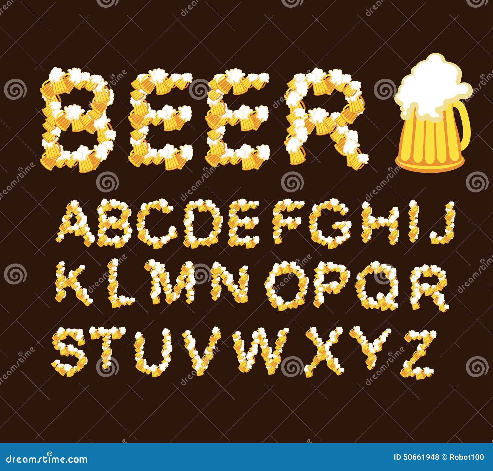 Font Beer. Letters from Beer Mugs Stock Vector Illustration of mugs