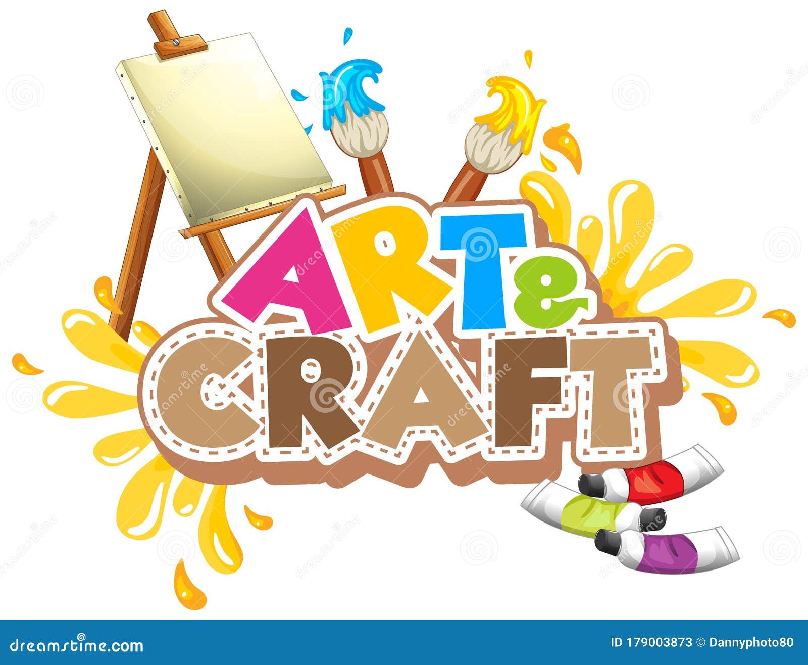 Font Design for Word Art and Craft with Paintbrushes and Canvas Stock