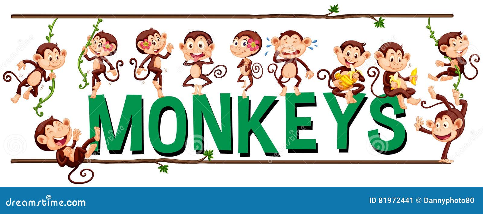 Font Design for Word Monkeys Stock Vector Illustration of wordcard