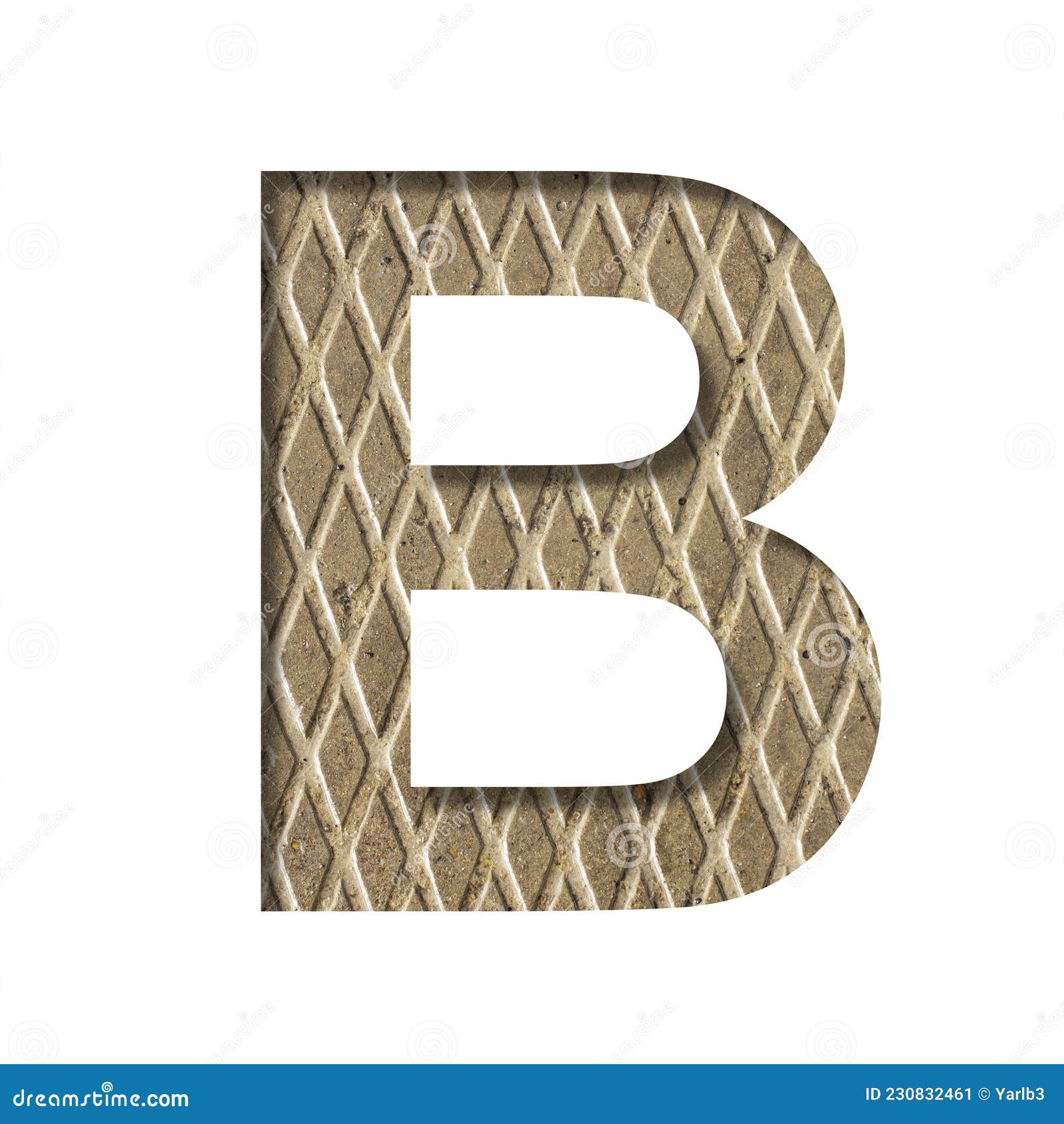 Font on a Embossed Metal Sheet. the Letter B is Cut Out of White Paper ...