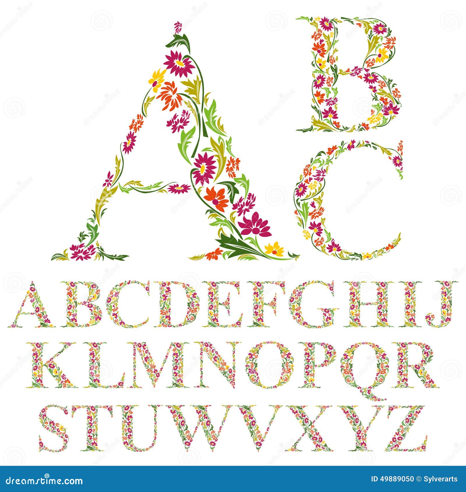 Download Font Made With Leaves, Floral Alphabet Letters Set Stock ...