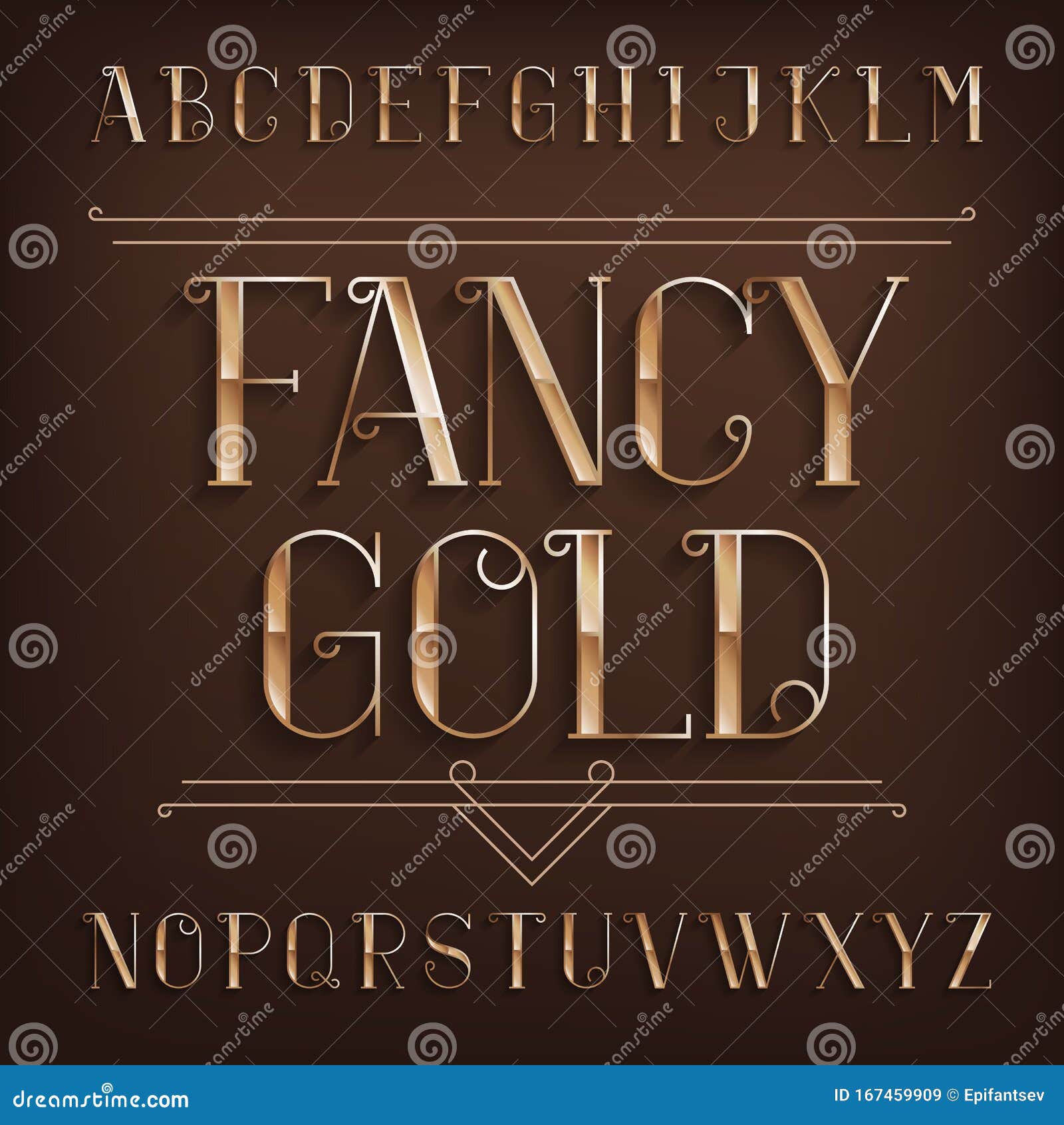 Vector Chic Sign Show Time Golden Font Letras Números Alfabeto