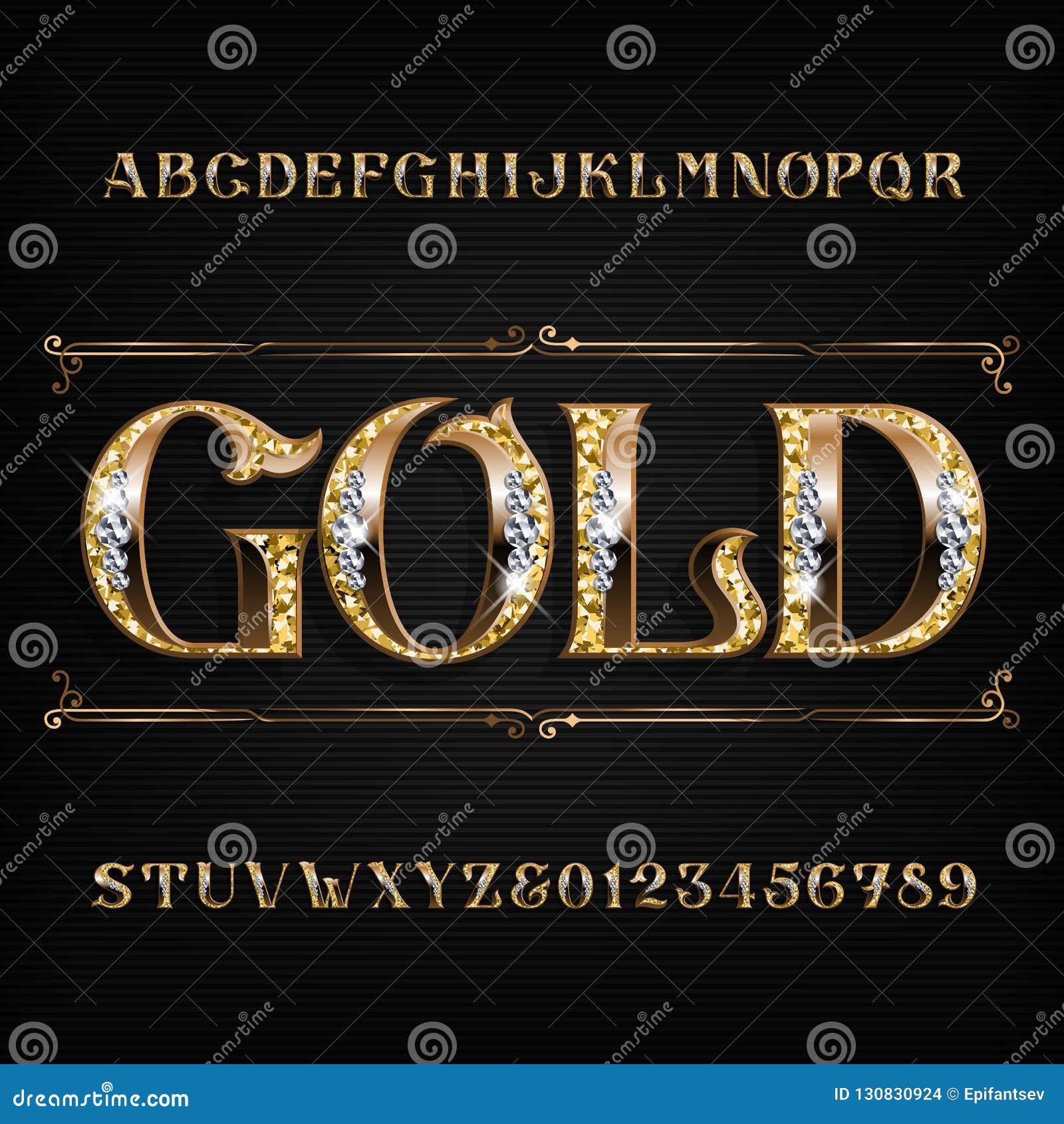 Vector Chic Sign Show Time Golden Font Letras Números Alfabeto