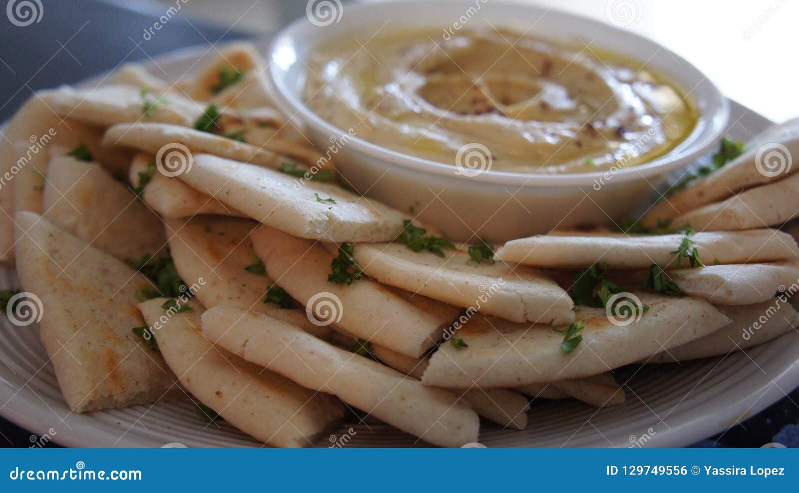 Hummus with pita stock photo. Image of pita, arab, hummus - 129749556