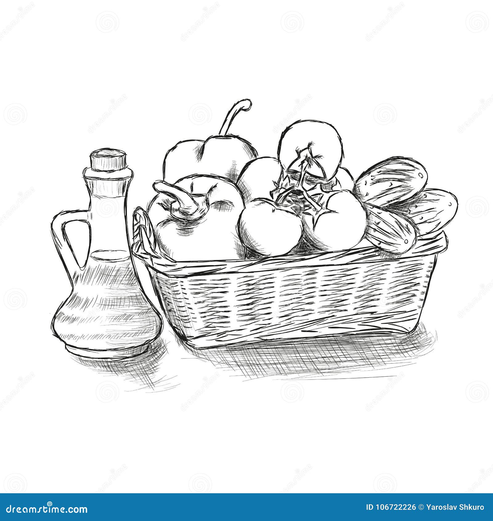 Premium Vector  Woven picnic basket with wine and vegetables picnic food  in basket hand drawn engraving vector