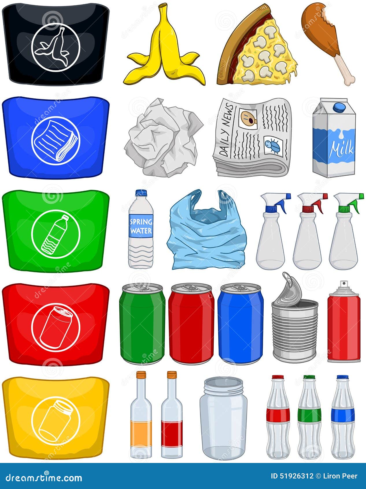 Food Bottles Cans Paper Trash Recycle Pack Stock Vector - Image: 51926312