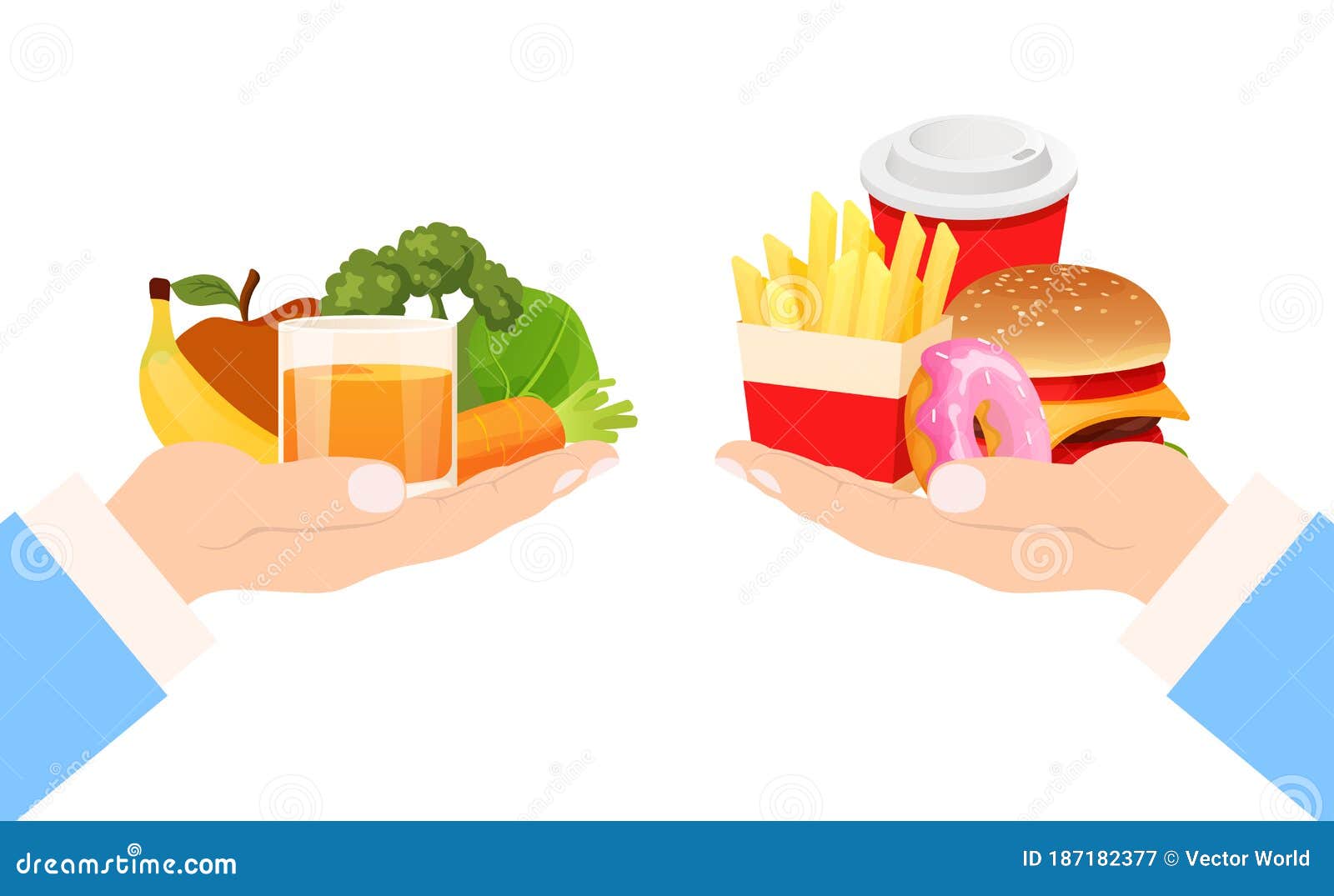 Food Choice Healthy And Junk Lifestyle Vector Illustration Eat