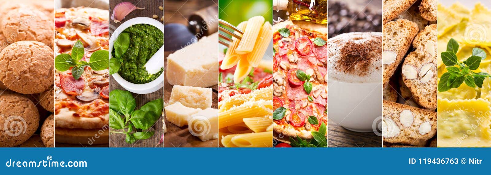 food collage of italian cuisine