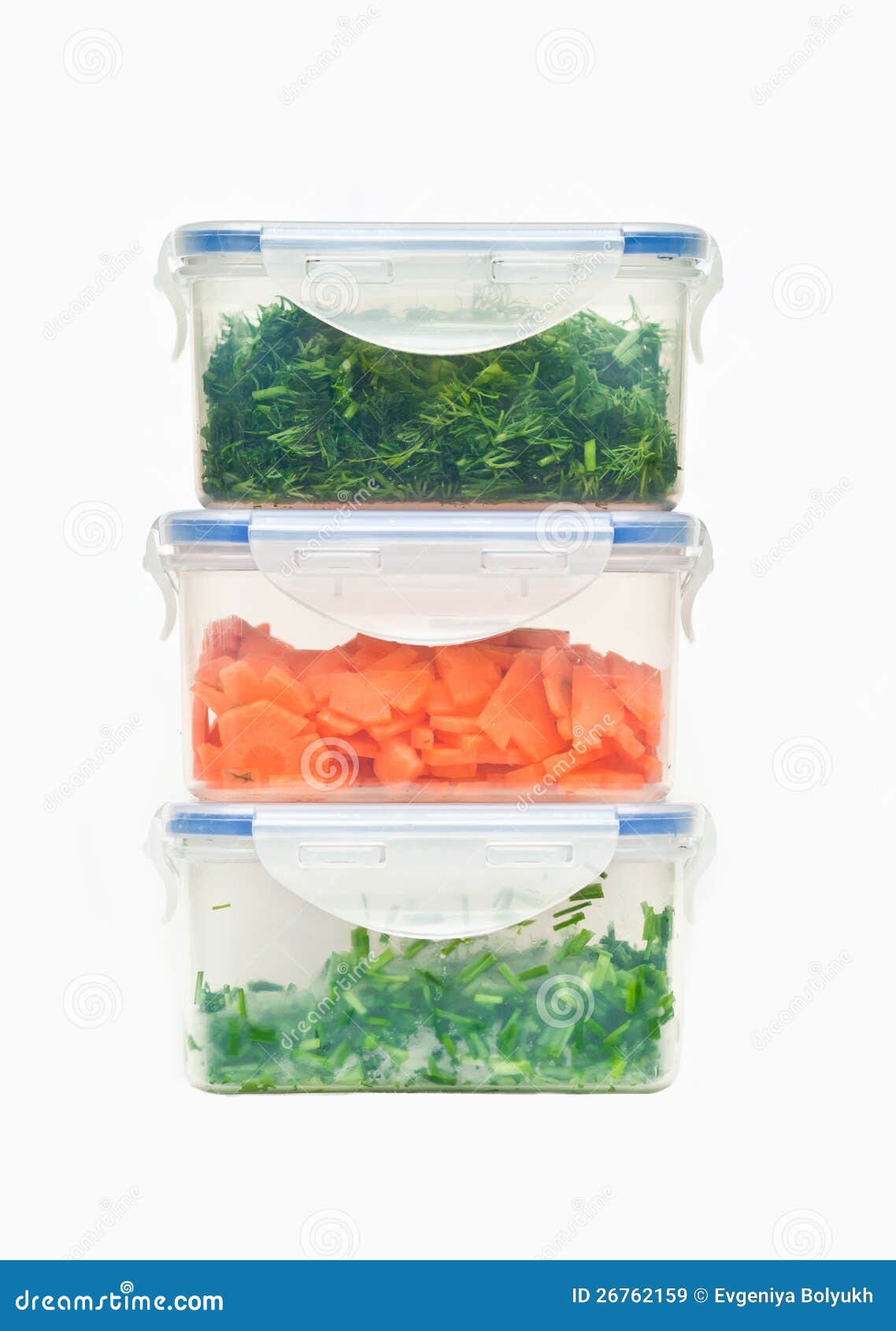 Food containers. Storage plastic containers with food isolated on white background