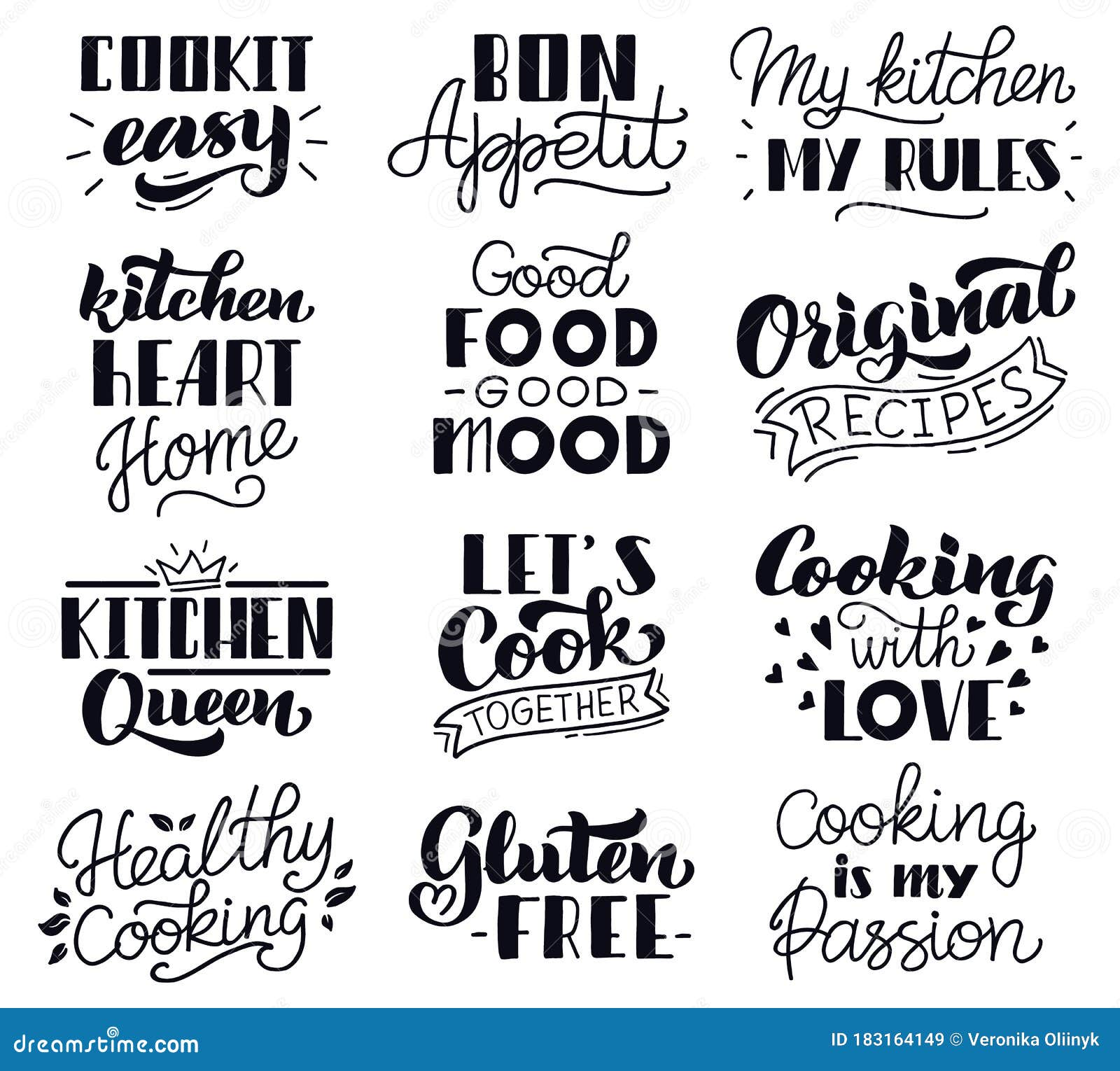 Set hand drawn funny sayings for kitchen Vector Image