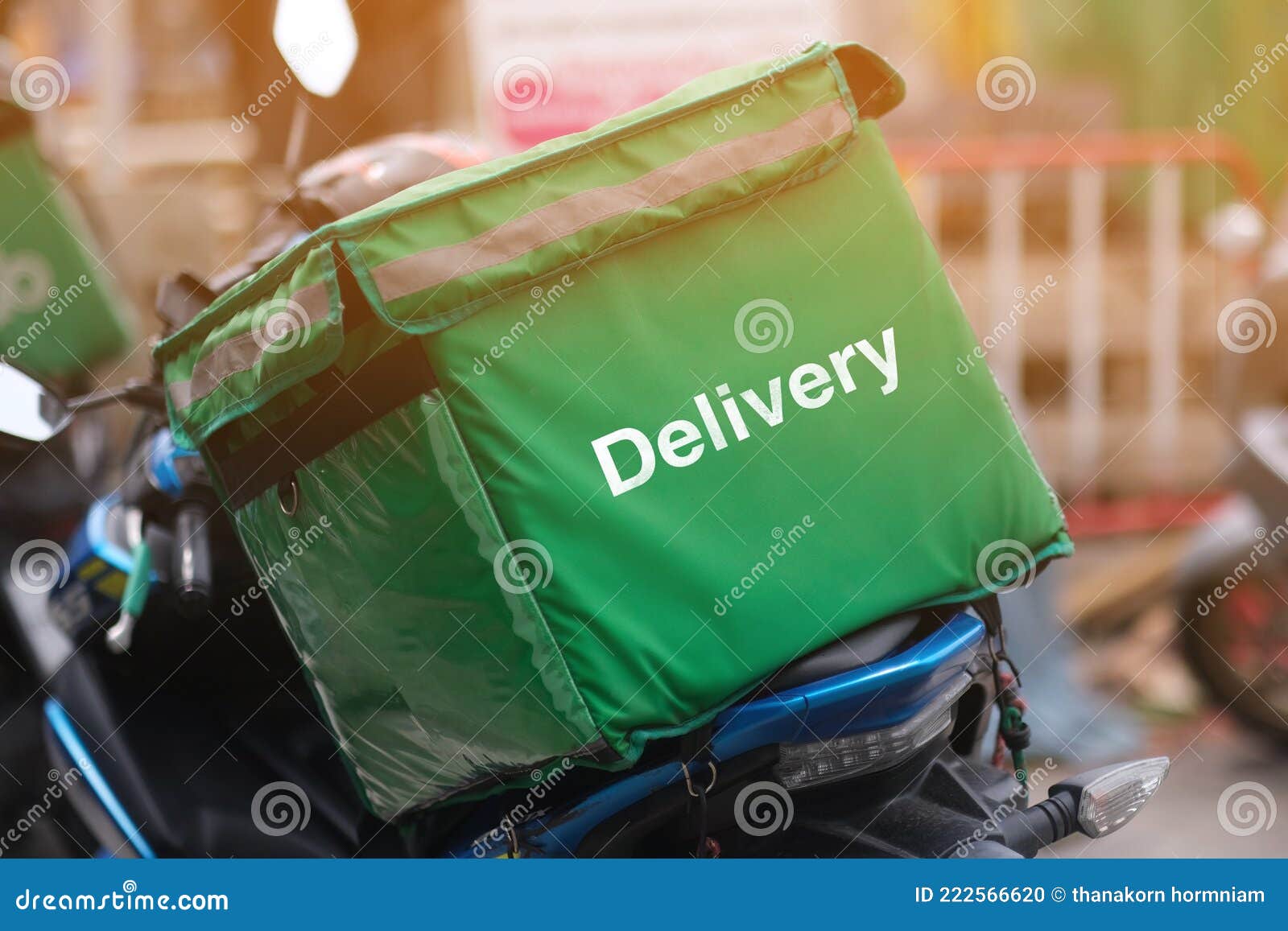 Food Delivery Box on Motorcycle, Food Delivery Service Stock