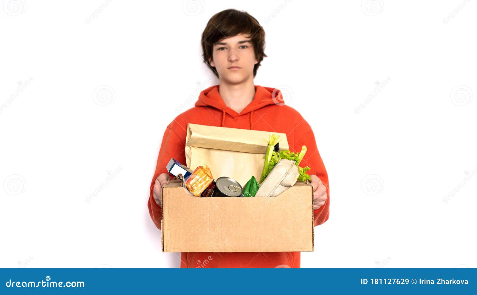 Food Delivery. a Man in Holds a Box Stock Image Image of package