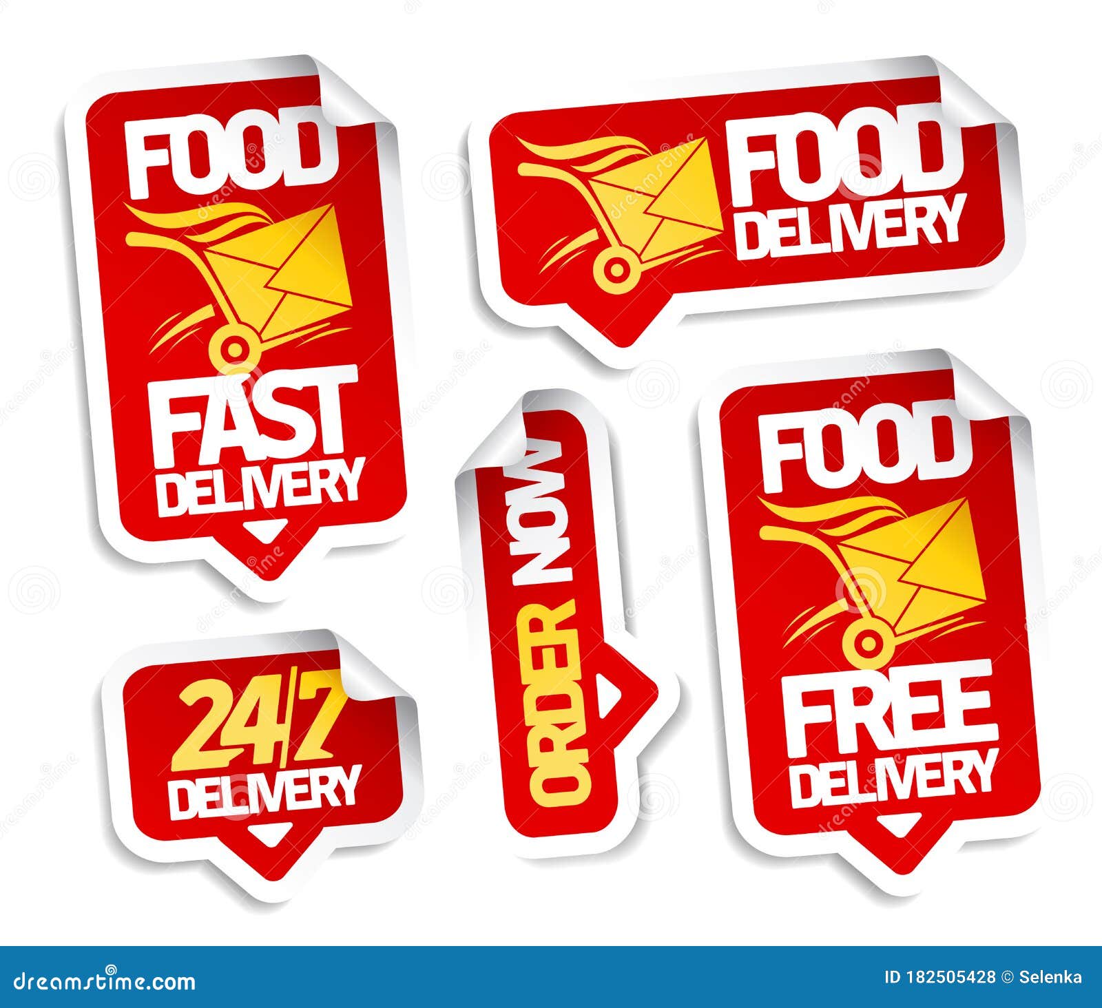 food delivery, order now, food free delivery, 24/7 delivery - stickers set