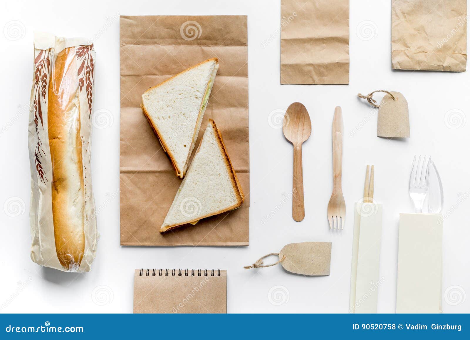 Food Delivery With Paper Bags And Sandwich White ...