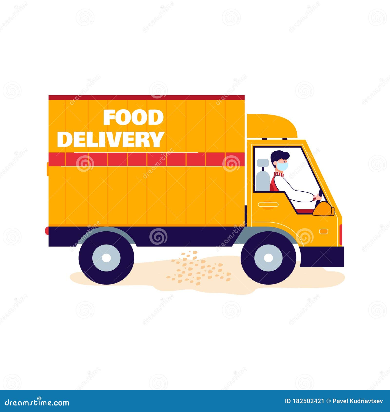 Food Delivery Truck Or Van Cartoon Icon Vector Illustration Isolated On