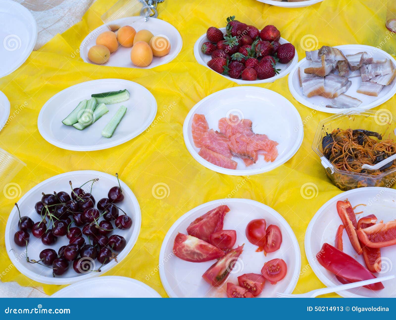 The Food in Disposable Plates at Picnic Stock Image Image of apricots