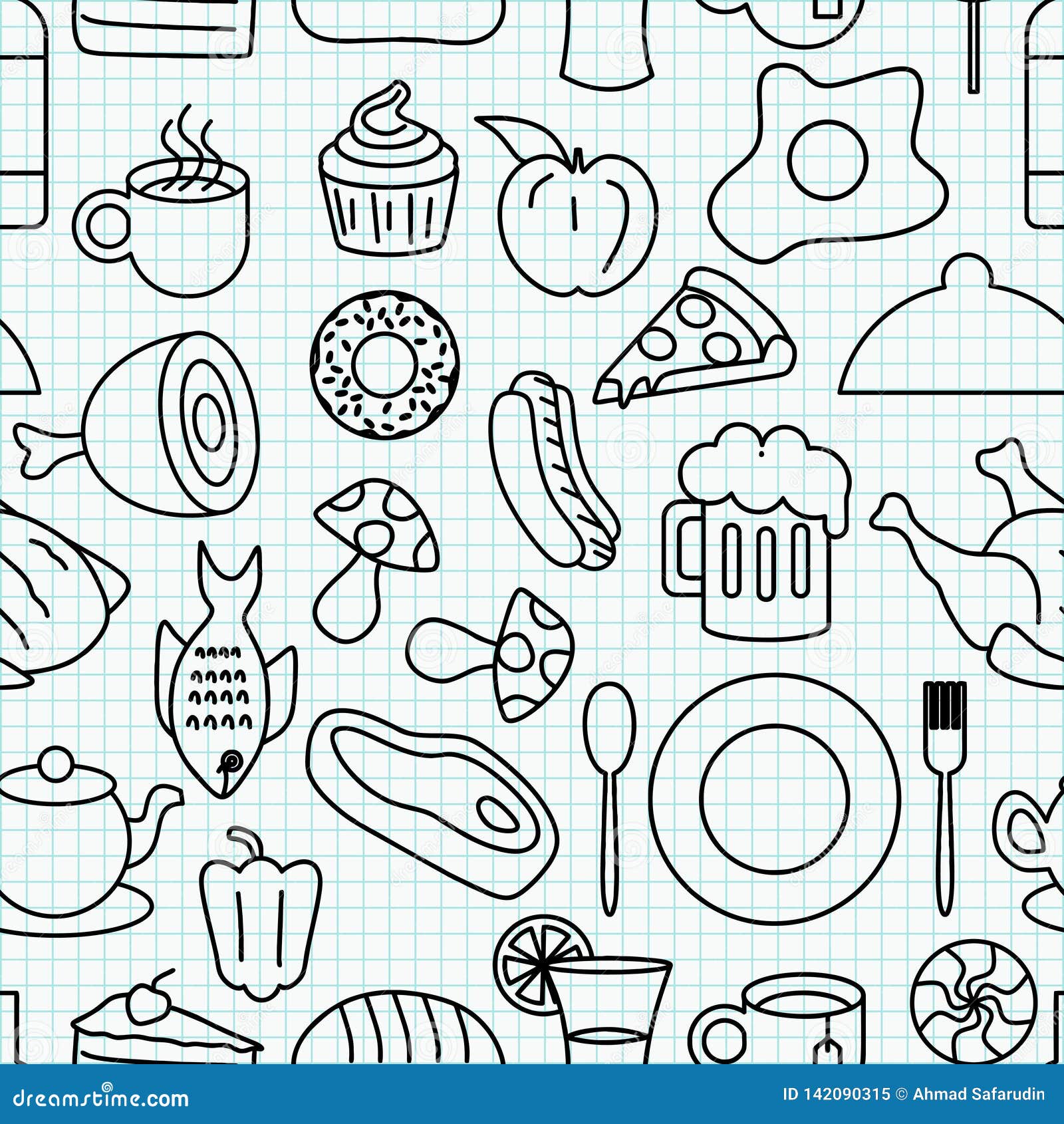 Food Doodle Seamless Pattern Stock Vector - Illustration of decoration,  fruit: 142090315