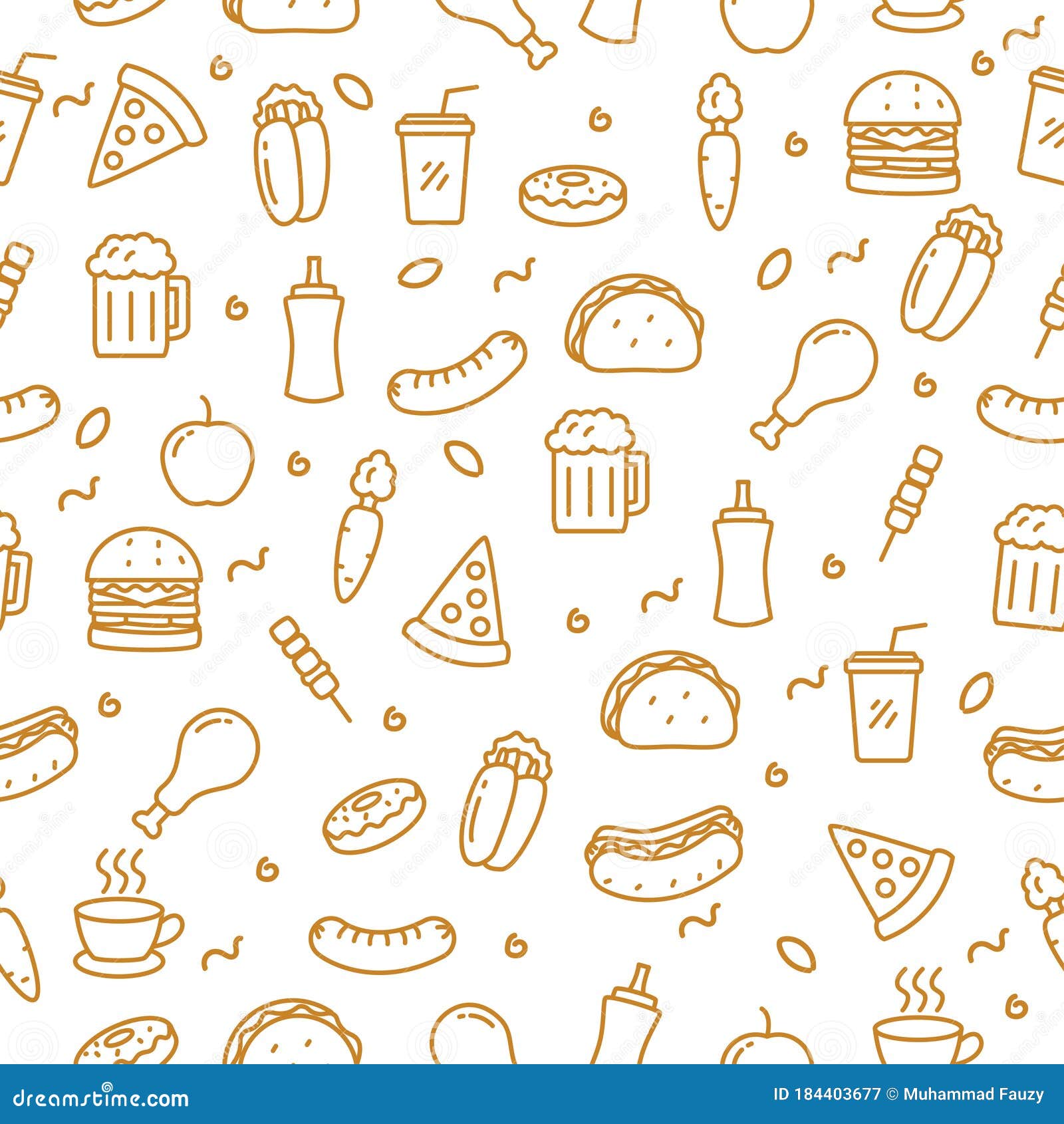 Food Doodle Seamless Pattern for Background Stock Vector - Illustration of  doodle, drawing: 184403677