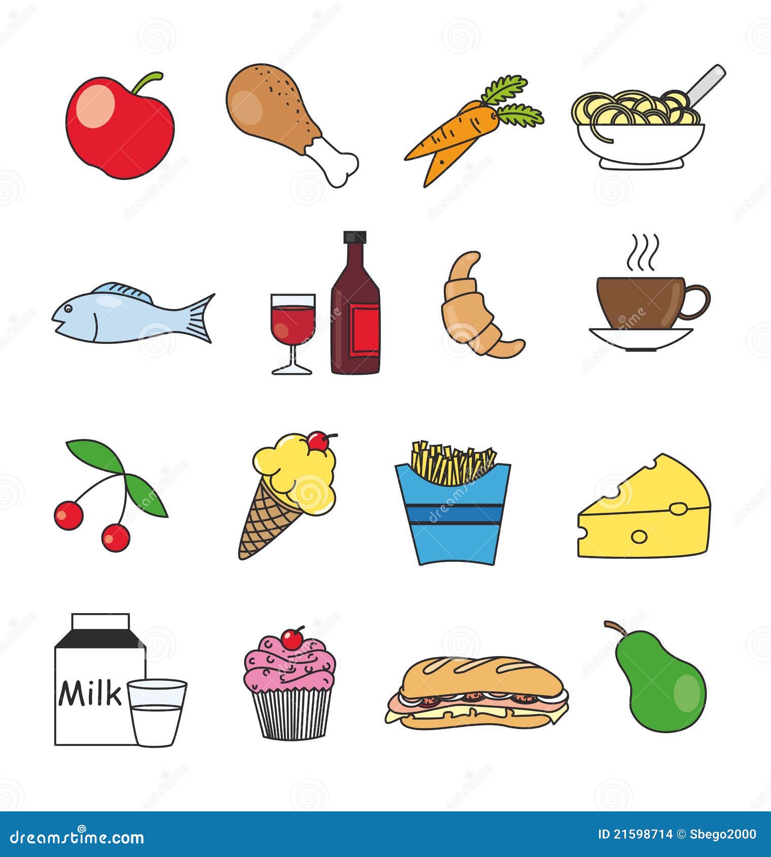 Food and Drink Icons in Color Stock Vector - Illustration of food, fork ...