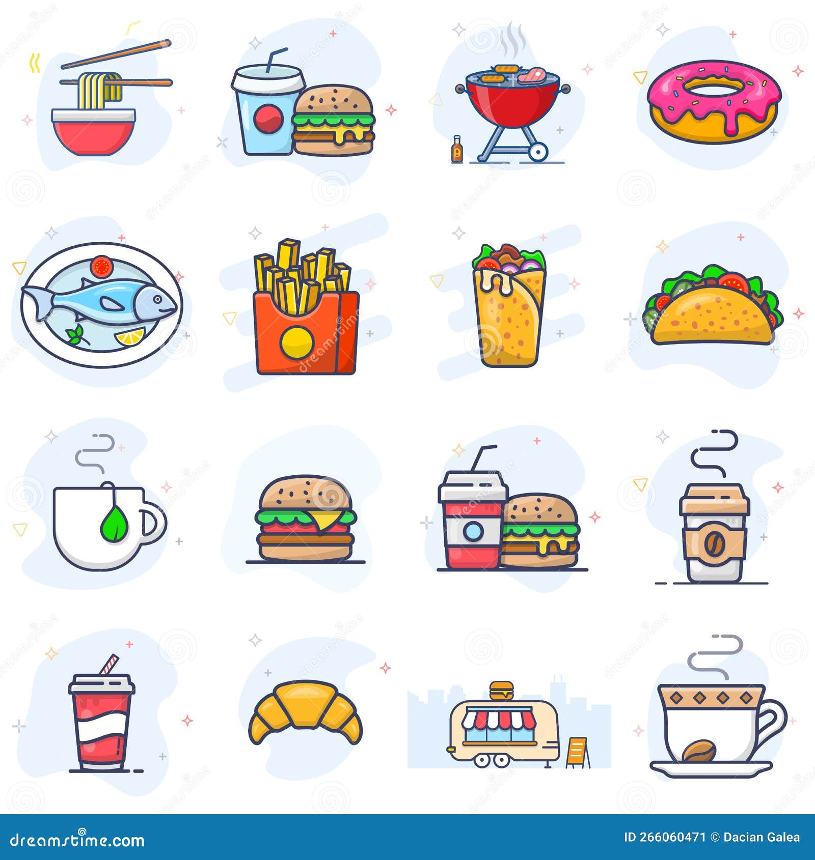 food flat outline color  icons.