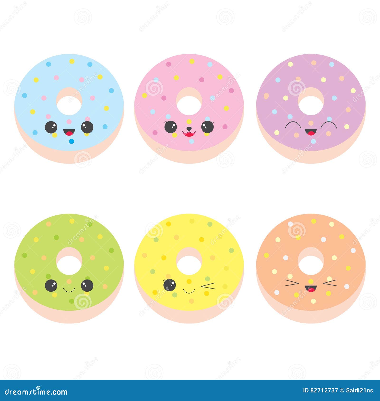 Food Illustration With Cute Colorful Doughnuts Cartoon Vector ...