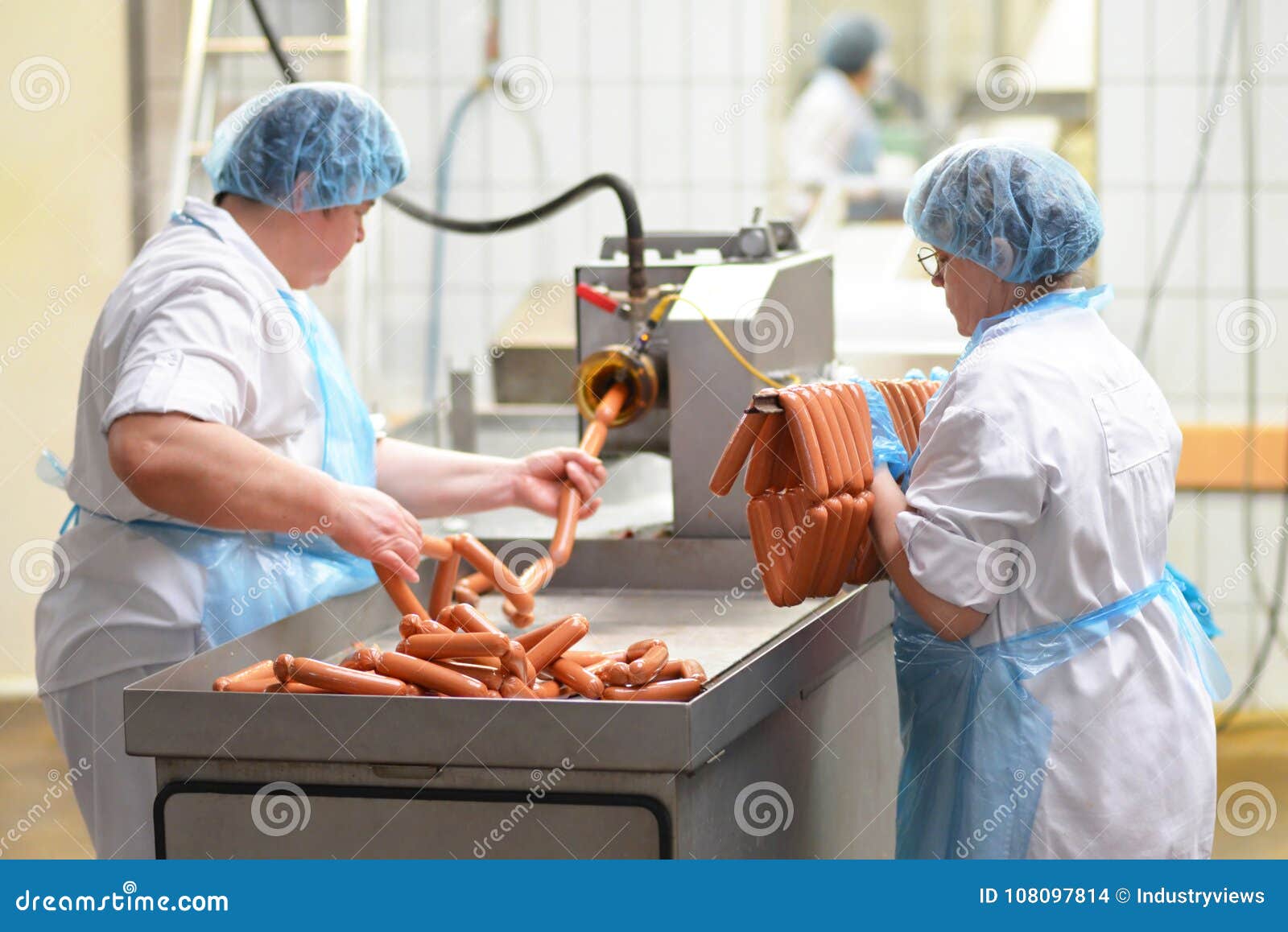 food industry: workers in the production of original german brat