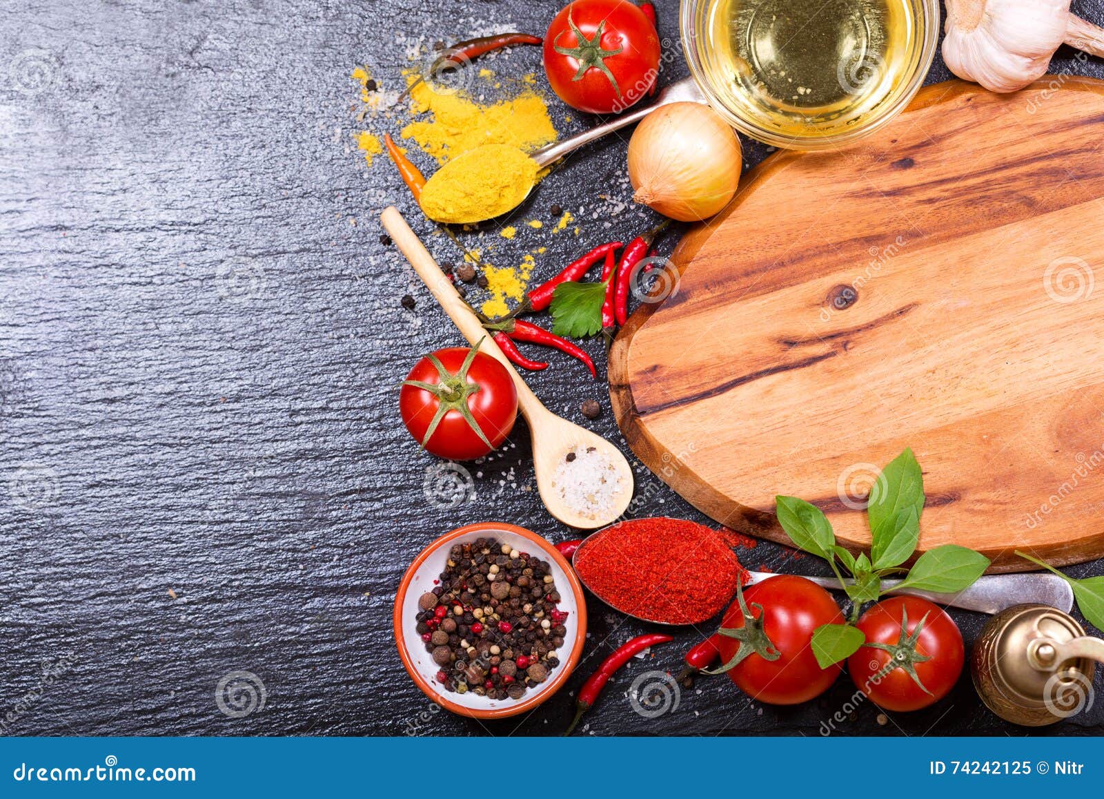 Food Ingredients for Cooking with Empty Board Stock Image - Image of ...