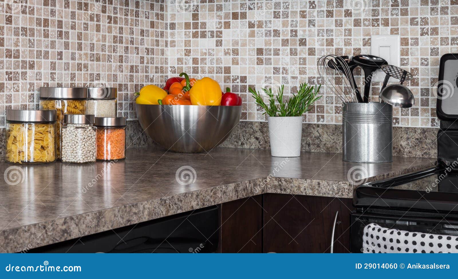 Food Ingredients and Herbs on Kitchen Countertop Stock Photo Image of