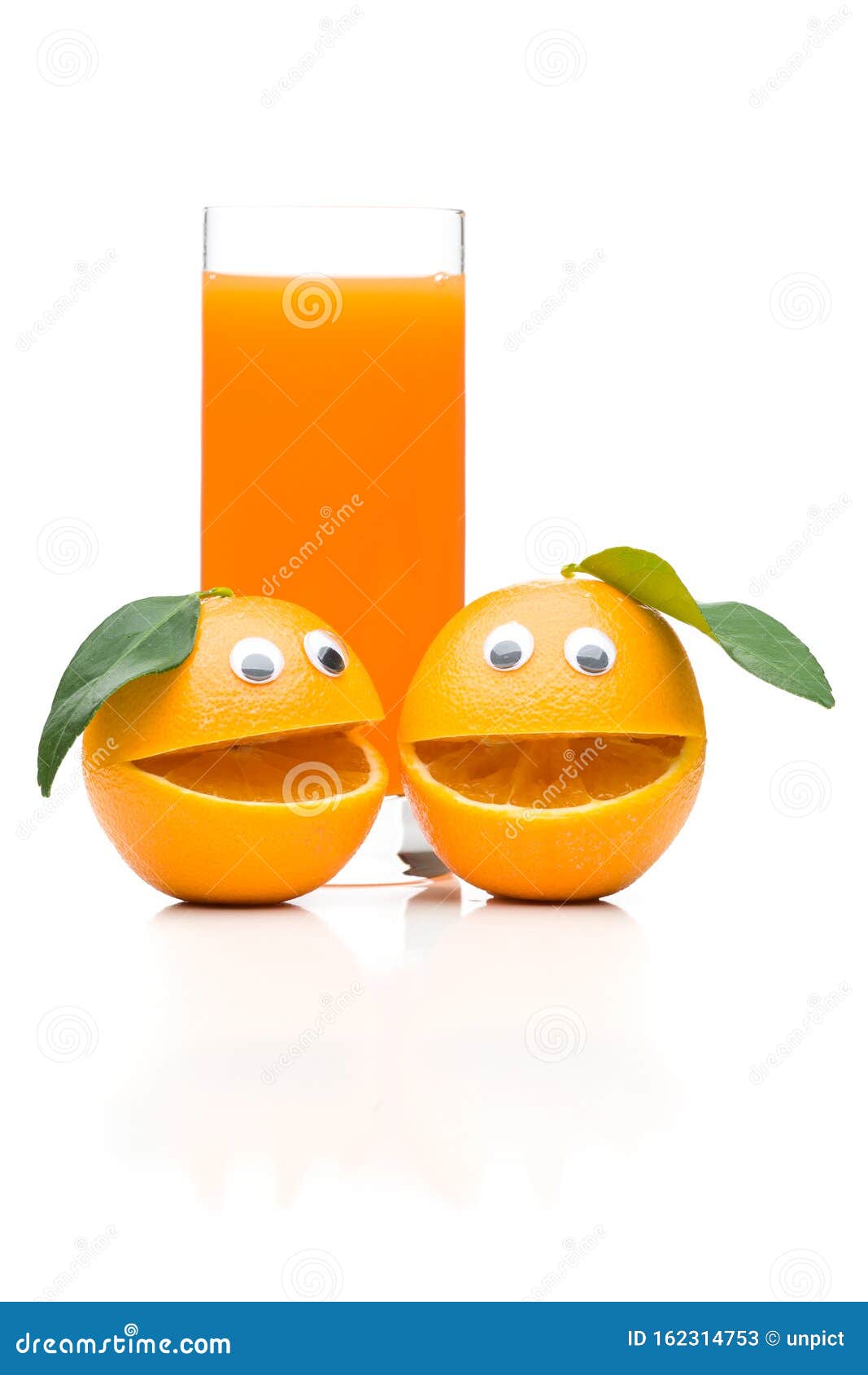 Two Laughing Oranges with Orange Juice Stock Image - Image of isolate