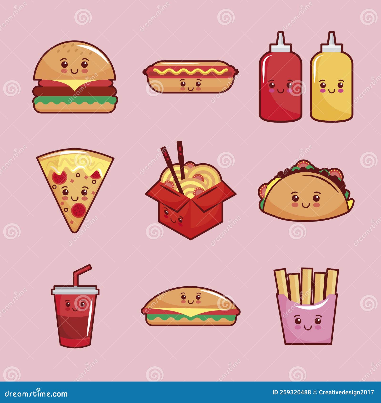 Food kawaii set stock illustration. Illustration of drawn - 259320488