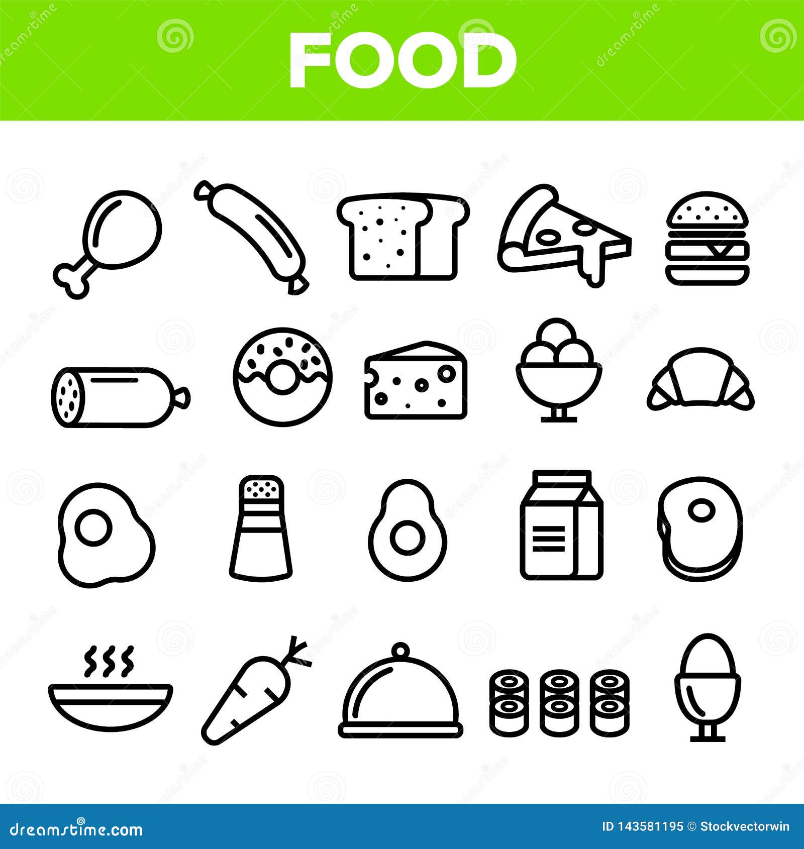 food line icon set . home kitchen breakfast food icons. menu pictogram. fesh eating . thin outline web
