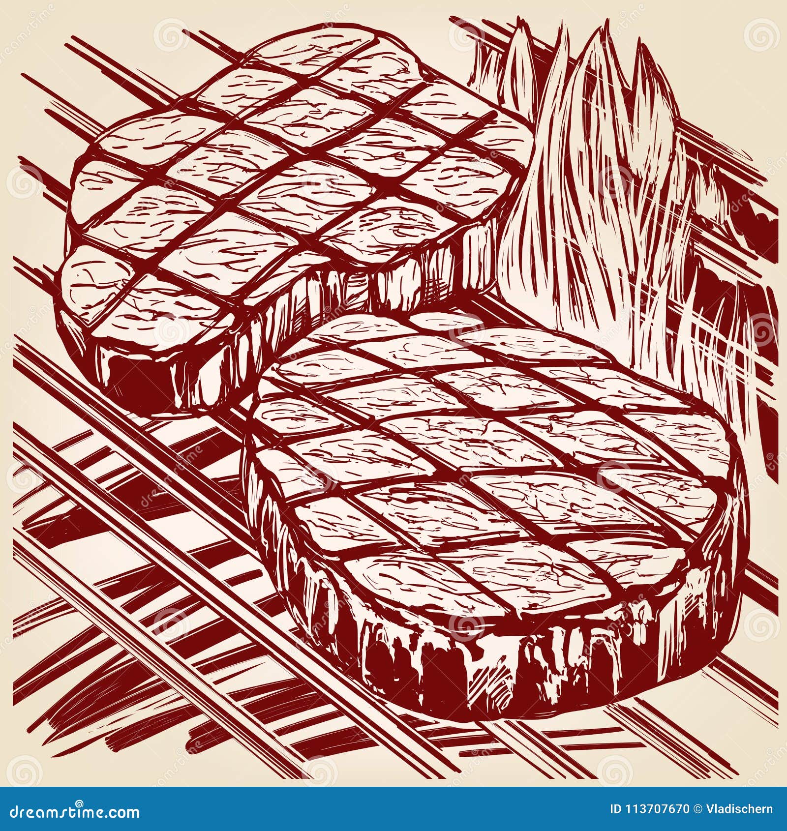 Hand drawn sketch steak with salt and pepper, farm fresh vector  illustration : 147231 - Symzio