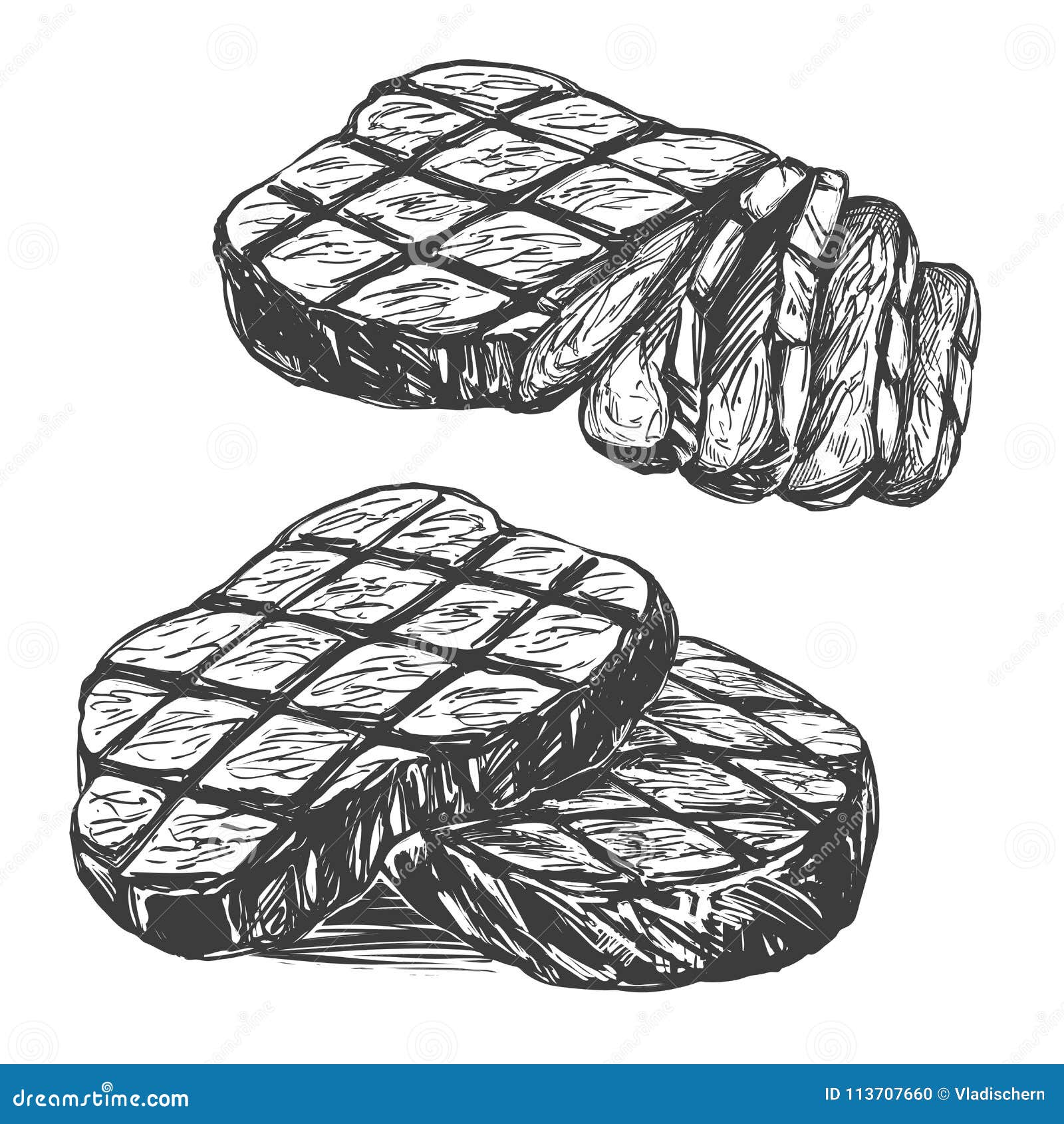Grilled Steak Vector Sketch Meat Dish Illustration Barbecue Meat And  Vegetables Stock Illustration - Download Image Now - iStock