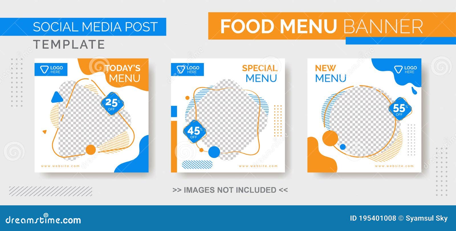 food menu banner template, social media  food tamplate, instagram post food template with blue and orange color