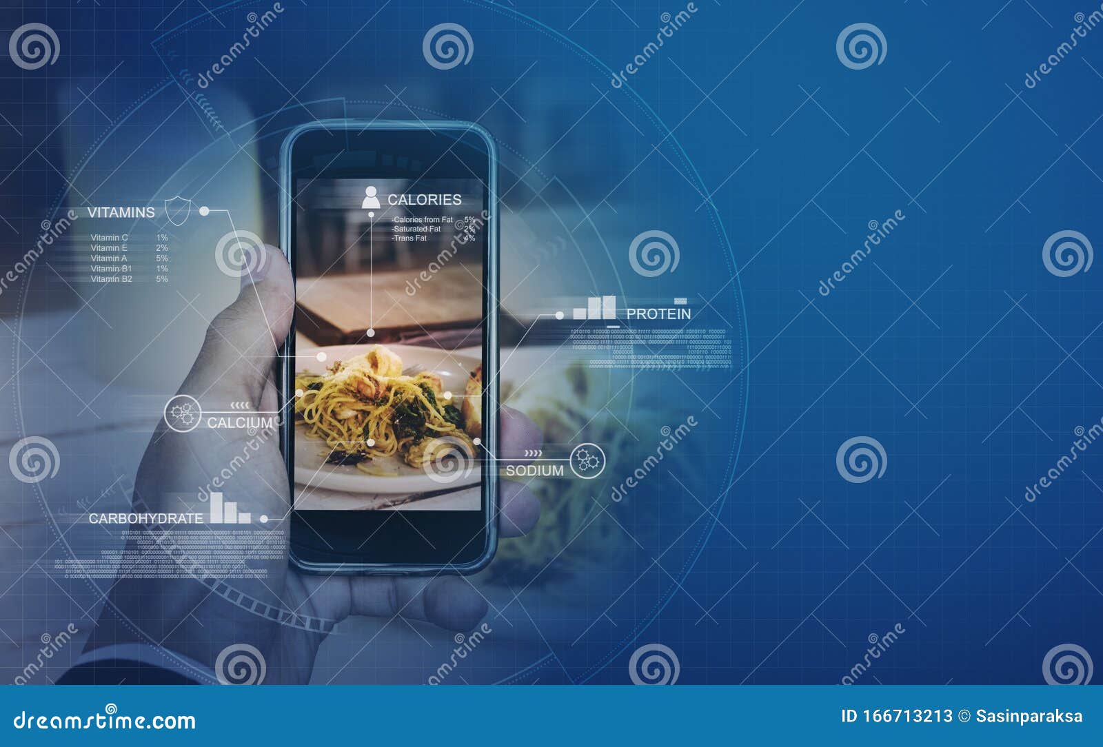 food nutrition scanning technology, and healthy eating lifestyles. a man using mobile smart phone checking nutrition facts