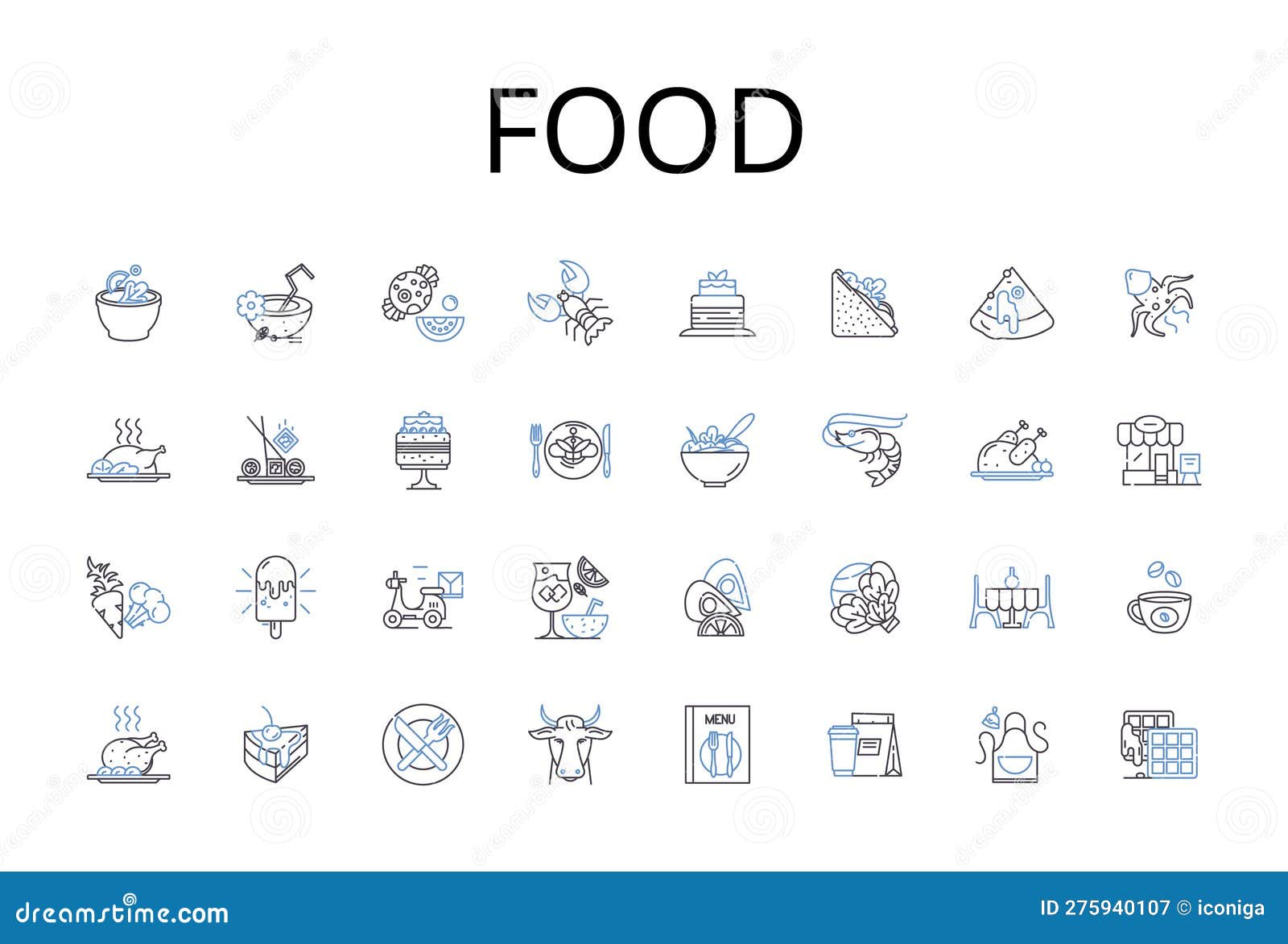 Food Line Icons Collection. Beverage, Cuisine, Grub, Nourishment