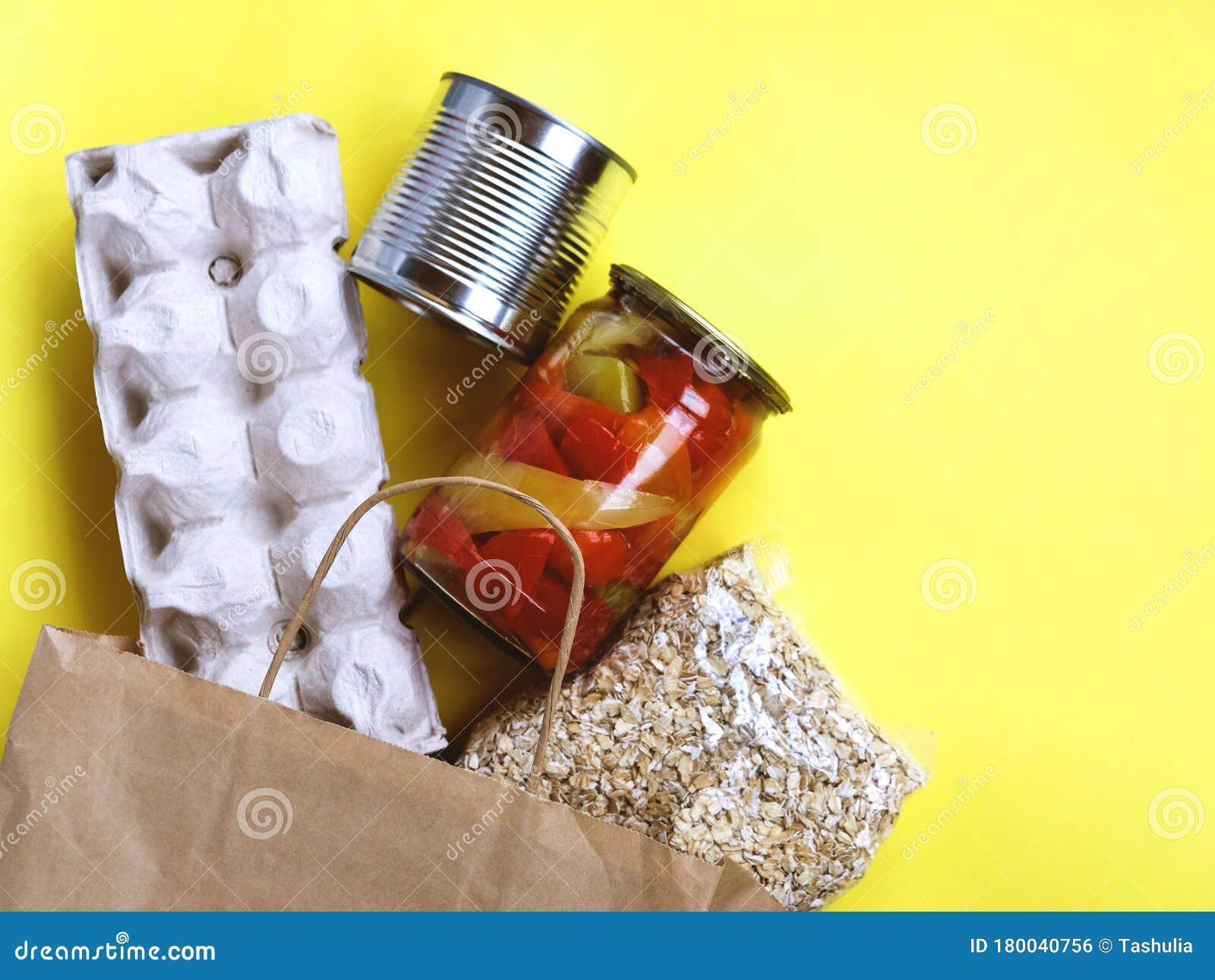 Download Food In A Paper Bag Eggs Canned Food And Oat Groats On A Yellow Background Stock Photo Image Of Care Groceries 180040756 Yellowimages Mockups